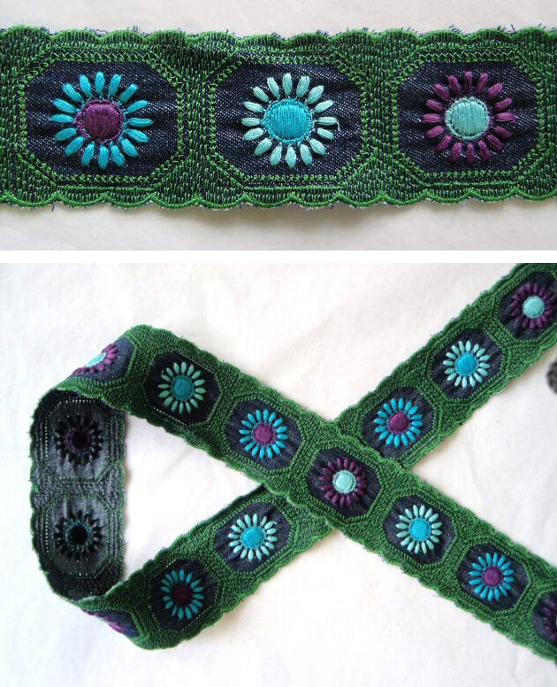 Anna S. flower-embroidered denim trim