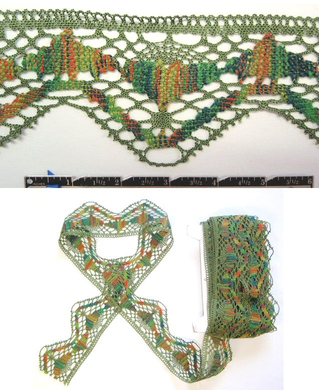 Anna S. green/orange crochet lace trim