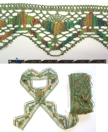 Anna S. green/orange crochet lace trim
