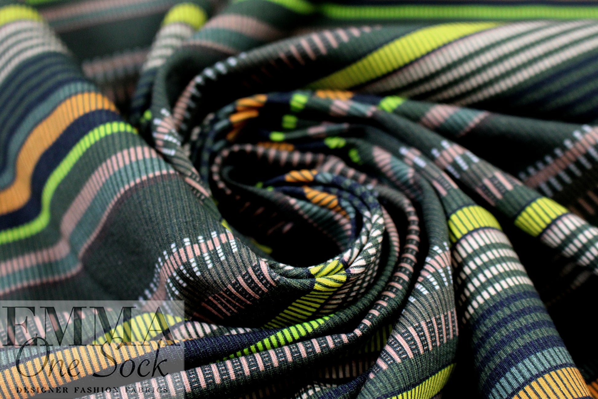 Dutch digital 'green techno stripe' knit Oeko-Tex certified .5 yds