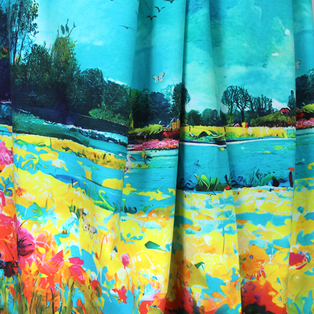 Dutch digital 'sunrise vista' cotton knit panel, Oeko-Tex 2.125 yd - 1 Panel