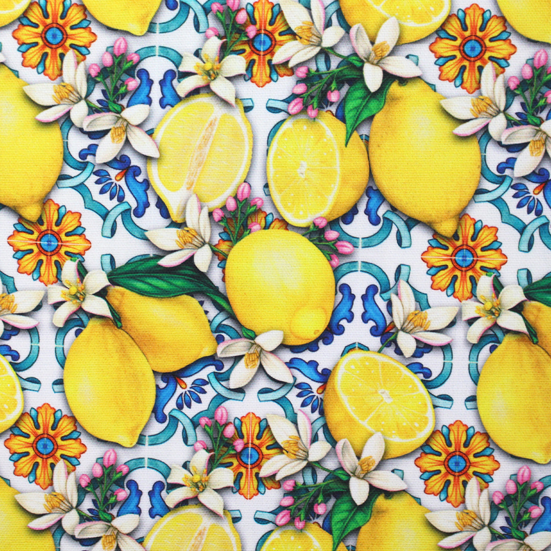 Dutch digital 'lemons from Mallorca' cotton canvas, Oeko-Tex cert. 2 yds