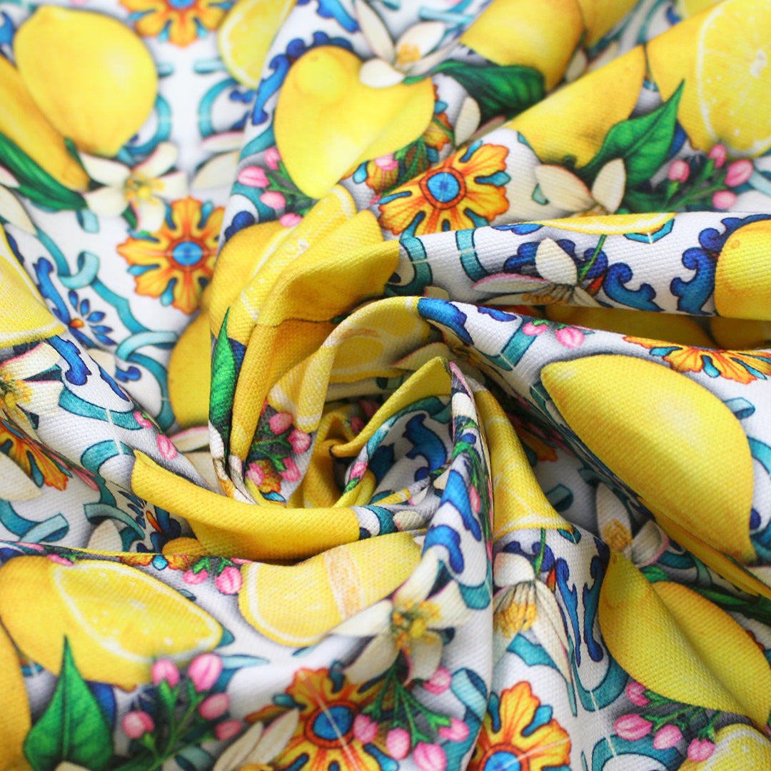 Dutch digital 'lemons from Mallorca' cotton canvas, Oeko-Tex cert. 2 yds