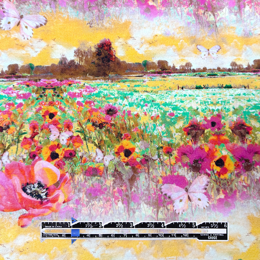 Dutch digital 'sunrise vista' viscose knit, Oeko-Tex cert. 2.25 yd