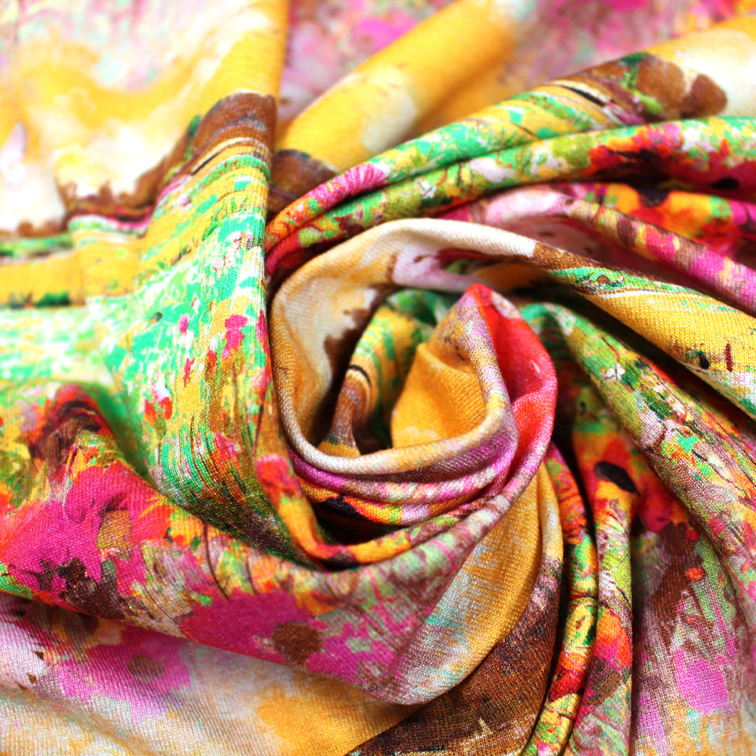 Dutch digital 'sunrise vista' viscose knit, Oeko-Tex cert. 2.25 yd