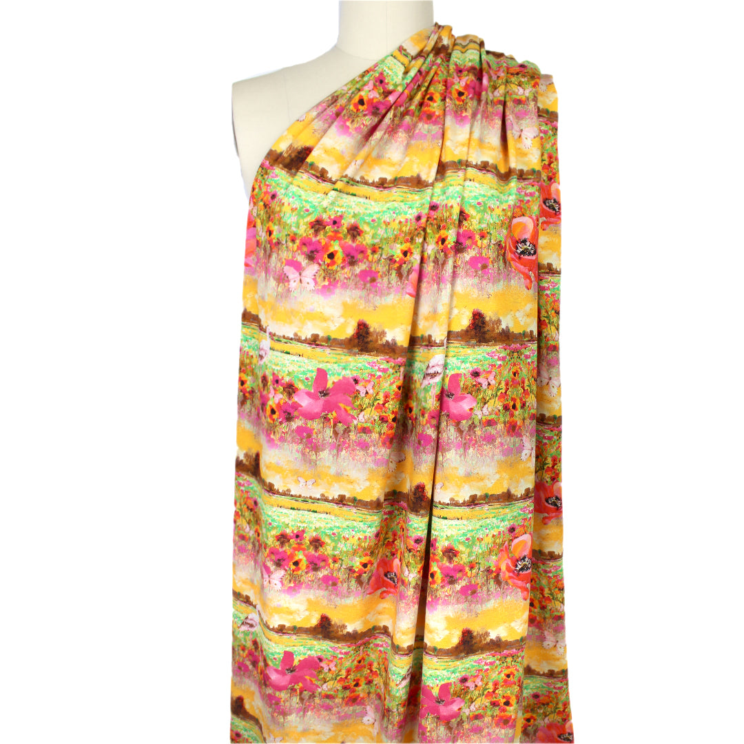 Dutch digital 'sunrise vista' viscose knit, Oeko-Tex cert. 2.25 yd