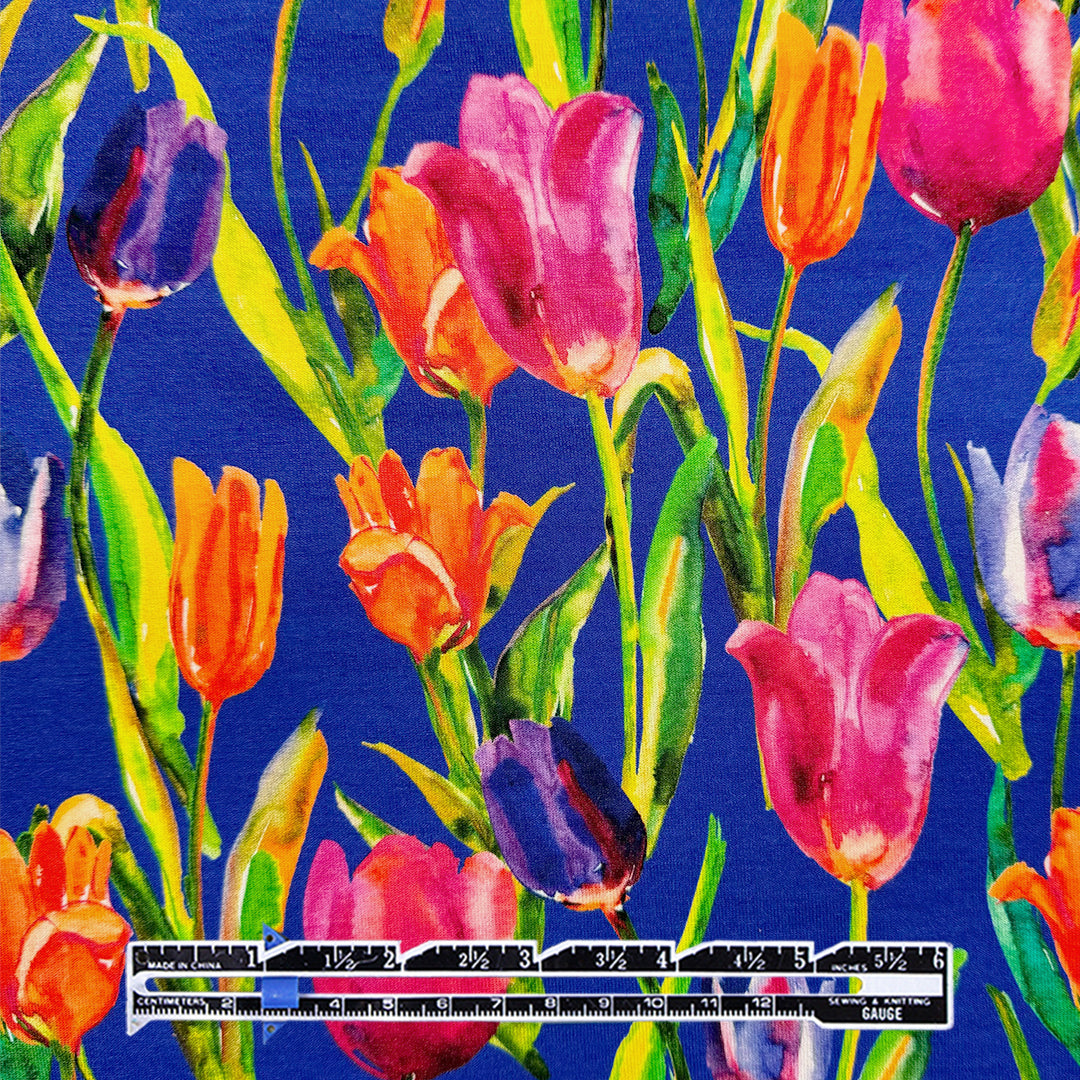 Dutch digital 'tulip spring' viscose knit, Oeko-Tex cert. - ultramarine 1.25 yd
