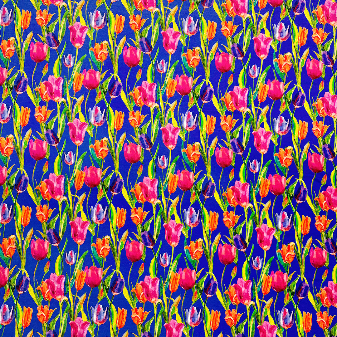Dutch digital 'tulip spring' viscose knit, Oeko-Tex cert. - ultramarine 1.25 yd