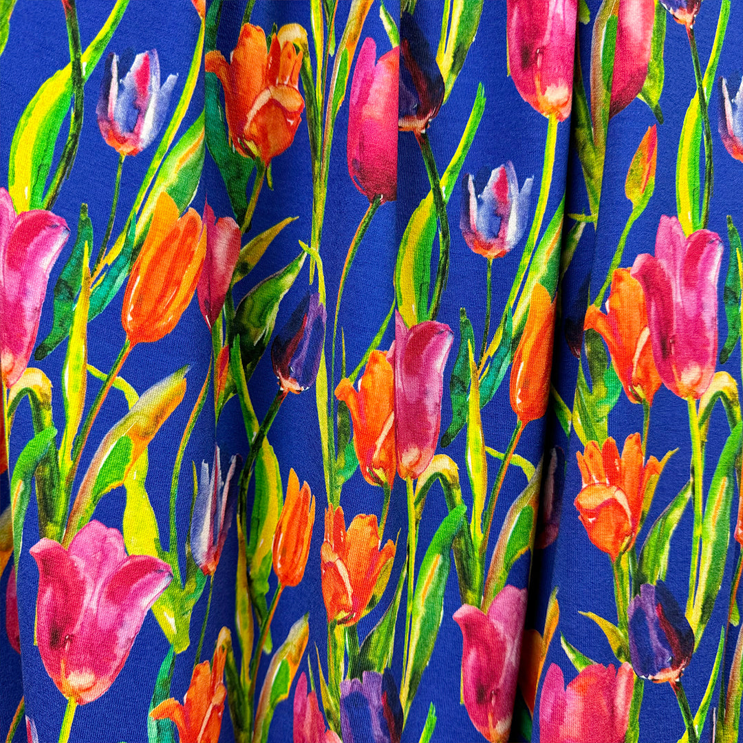 Dutch digital 'tulip spring' viscose knit, Oeko-Tex cert. - ultramarine 1.5 yds