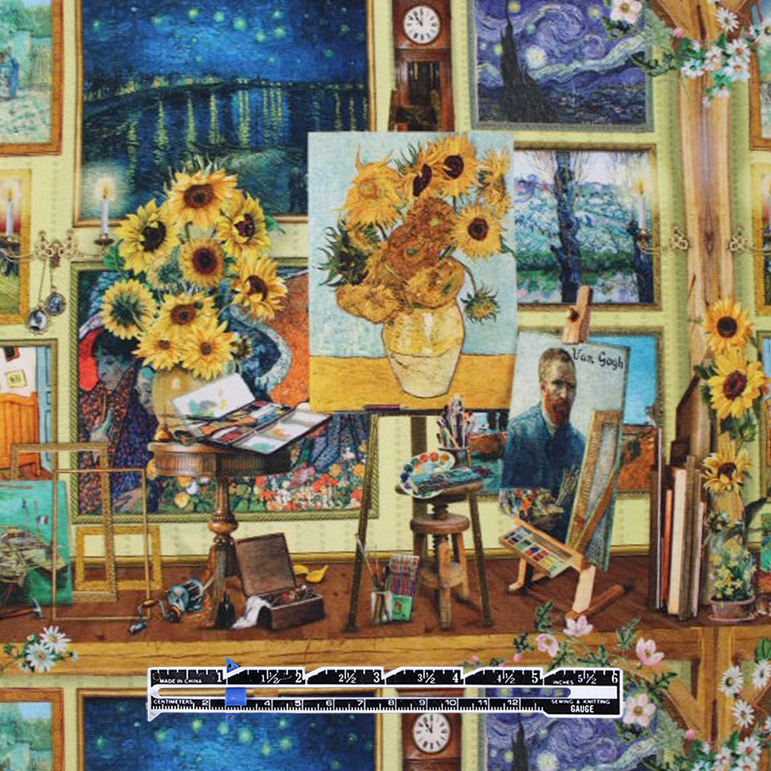 Dutch digital 'Van Gogh's salon' cotton knit, Oeko-Tex cert. 1.9 yd