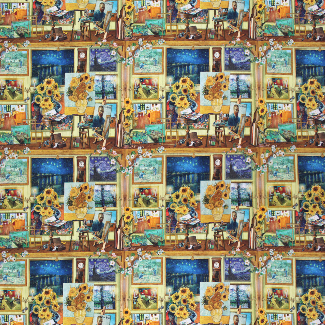 Dutch digital 'Van Gogh's salon' cotton knit, Oeko-Tex cert. 1.9 yd