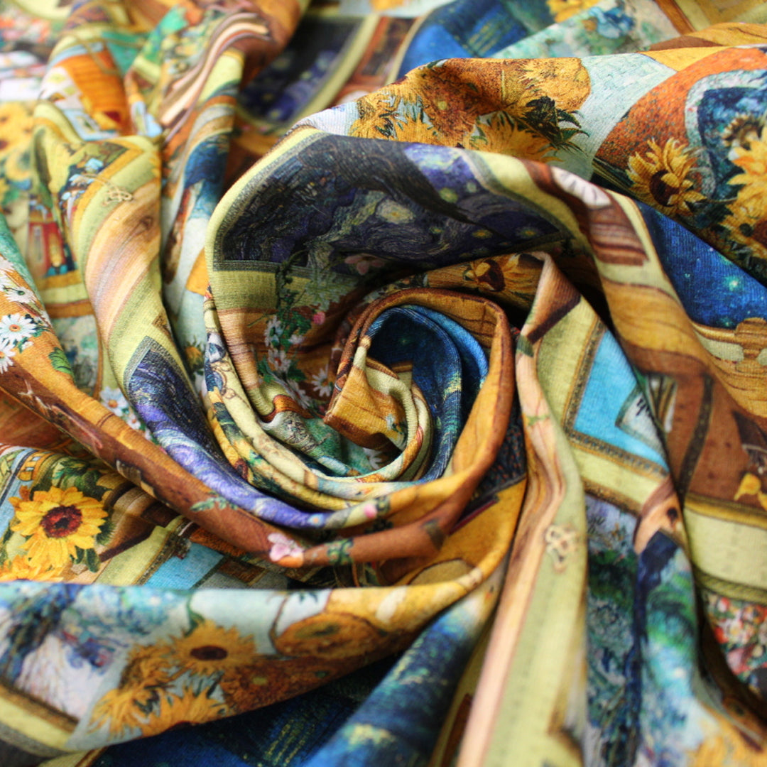 Dutch digital 'Van Gogh's salon' cotton knit, Oeko-Tex cert. 1.9 yd