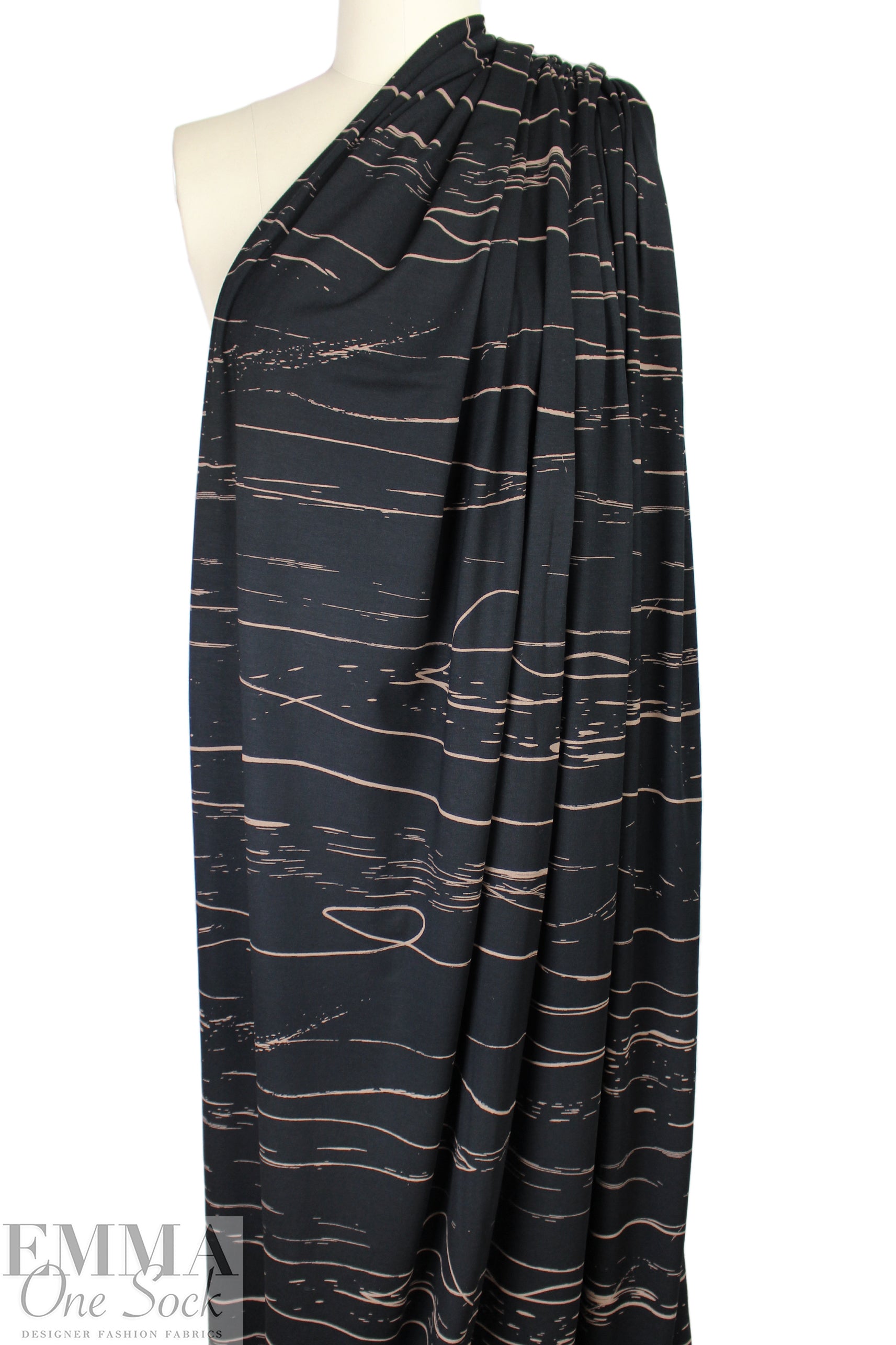 MTM ECOVERO jersey Oeko-Tex cert., 'stray lines' - black .5 yds