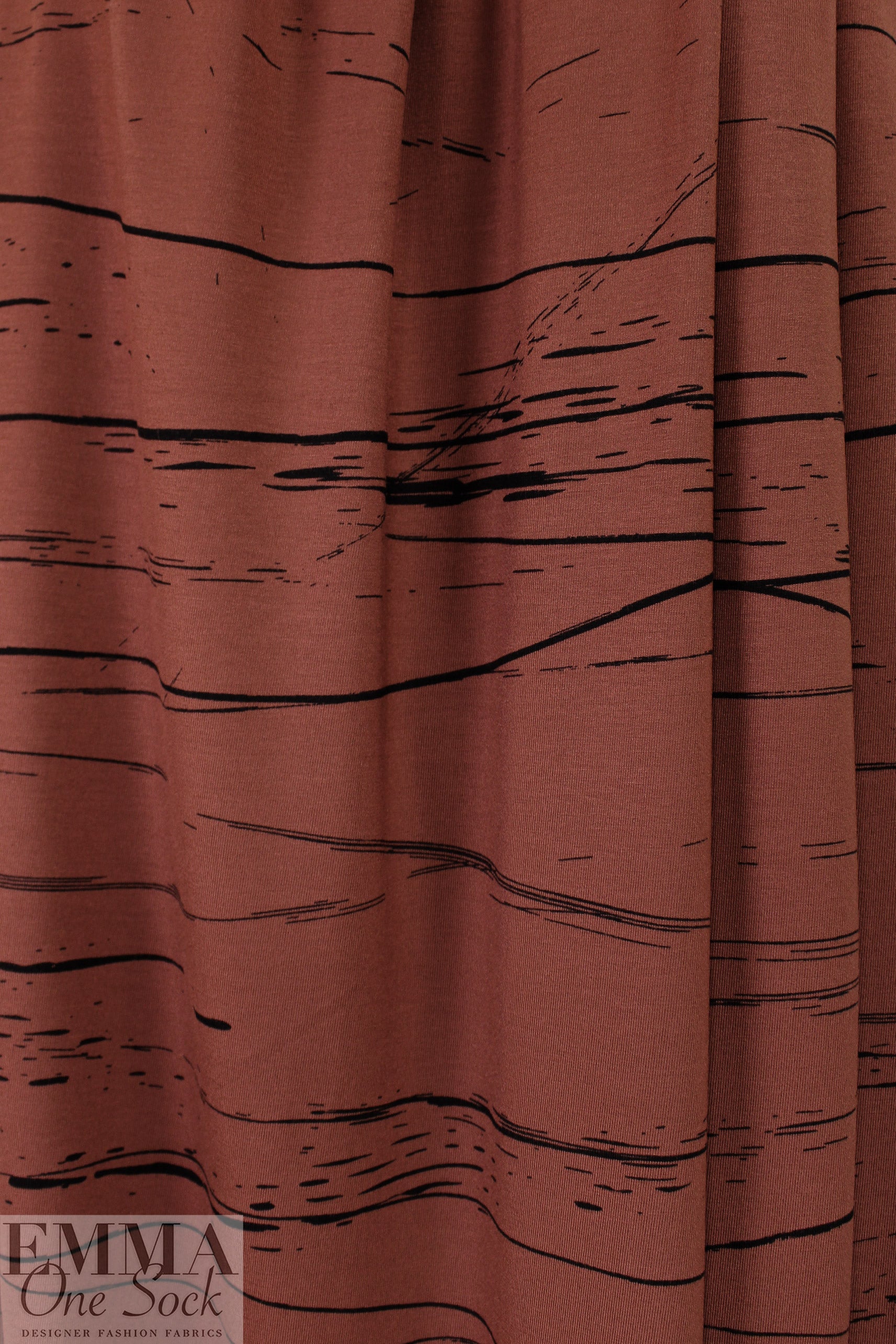 MTM ECOVERO jersey Oeko-Tex cert., 'stray lines' - sienna 1.125 yds