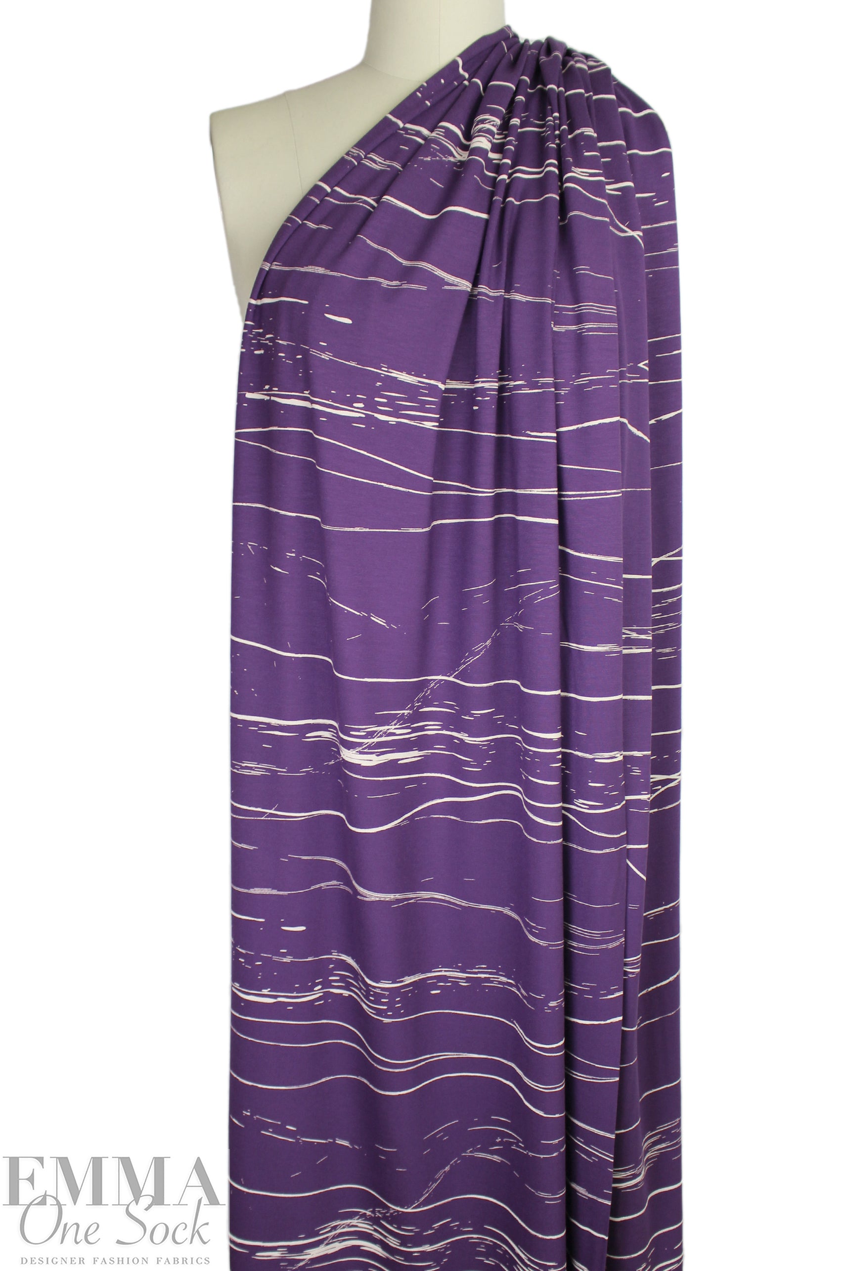 MTM ECOVERO jersey Oeko-Tex cert., 'stray lines' - plum .75 yds