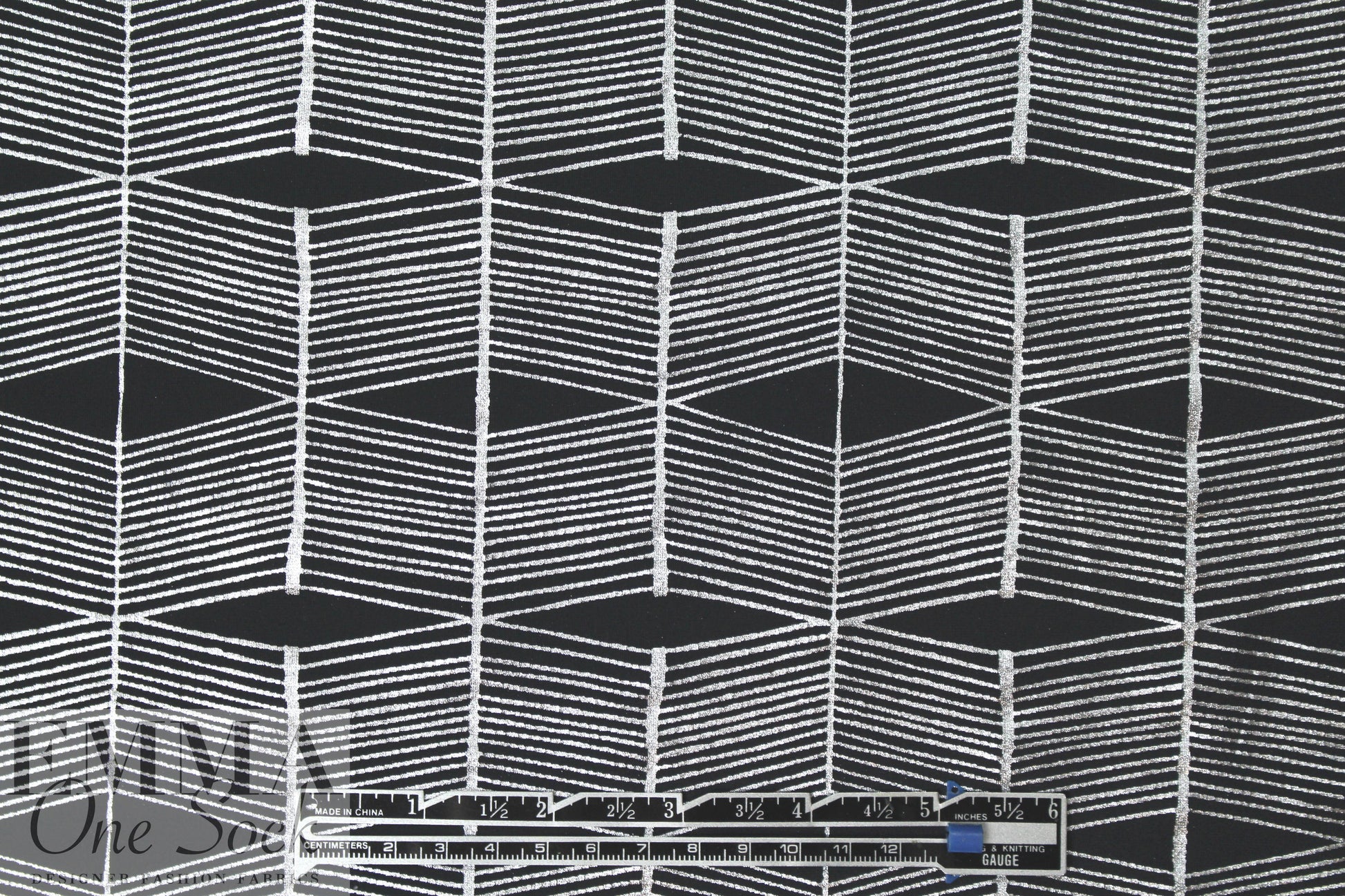 black/silver metallic 'painted 3-D' nylon/spandex knit  1.66 yd