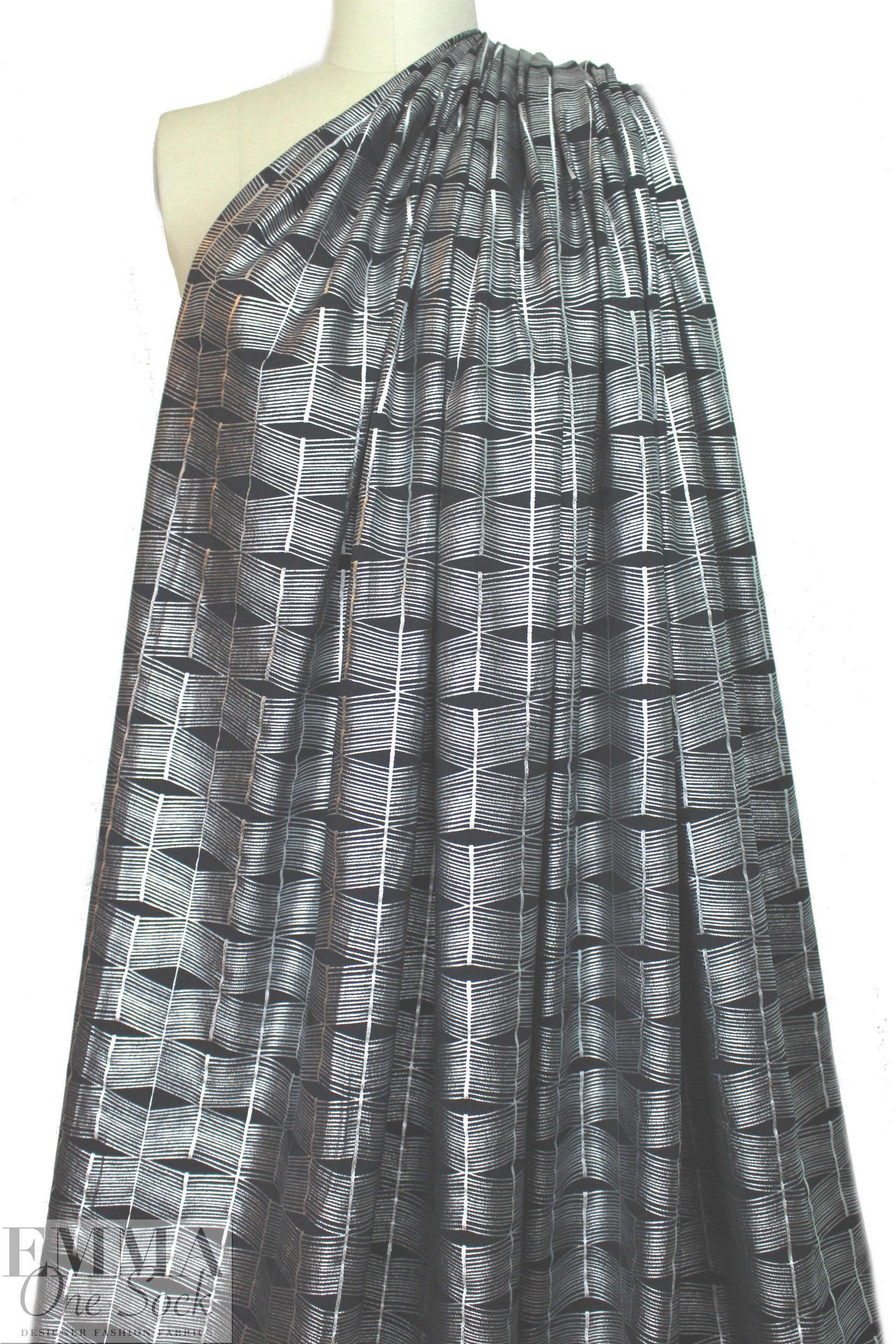 black/silver metallic 'painted 3-D' nylon/spandex knit  1.5 yds