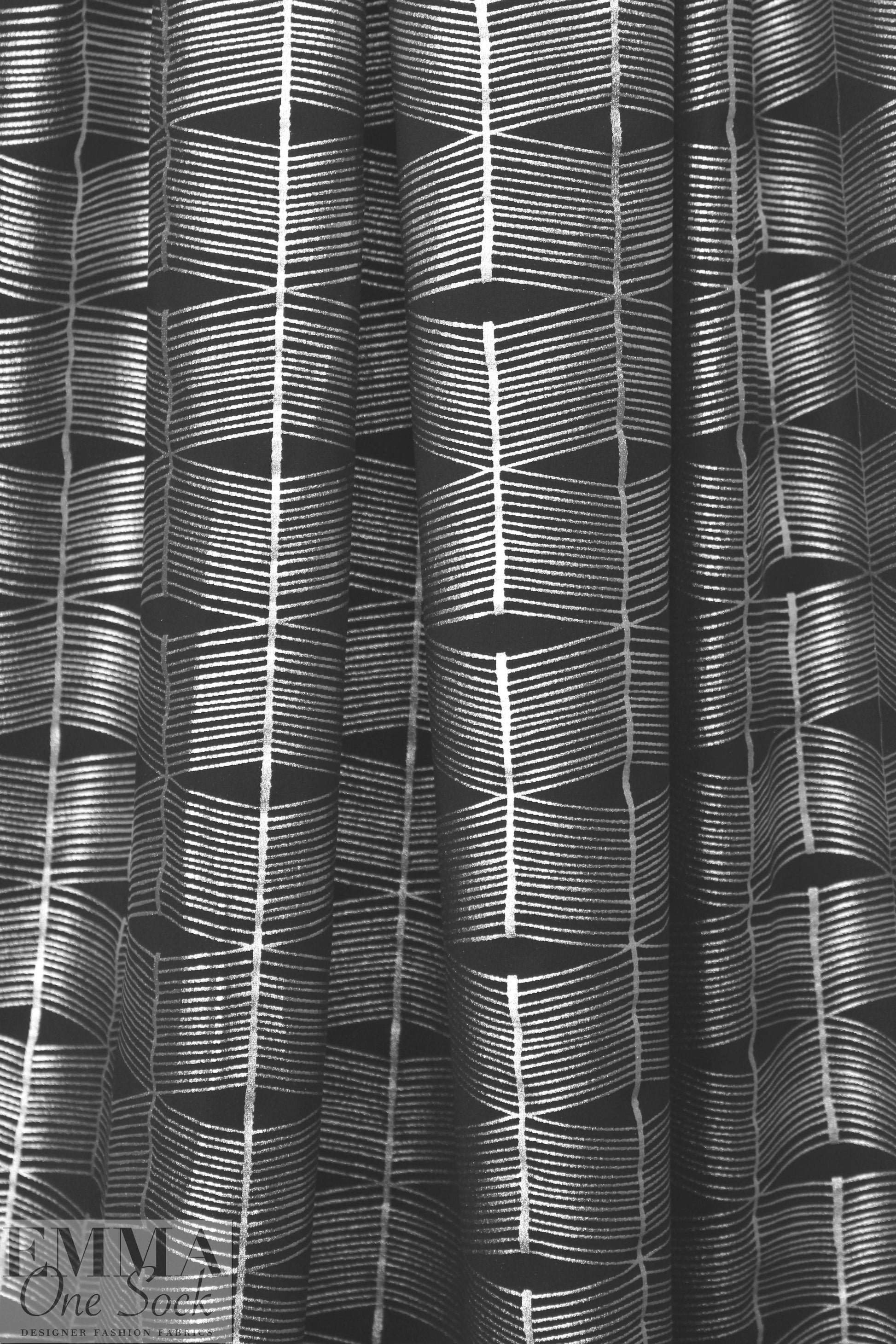 black/silver metallic 'painted 3-D' nylon/spandex knit  1.66 yd