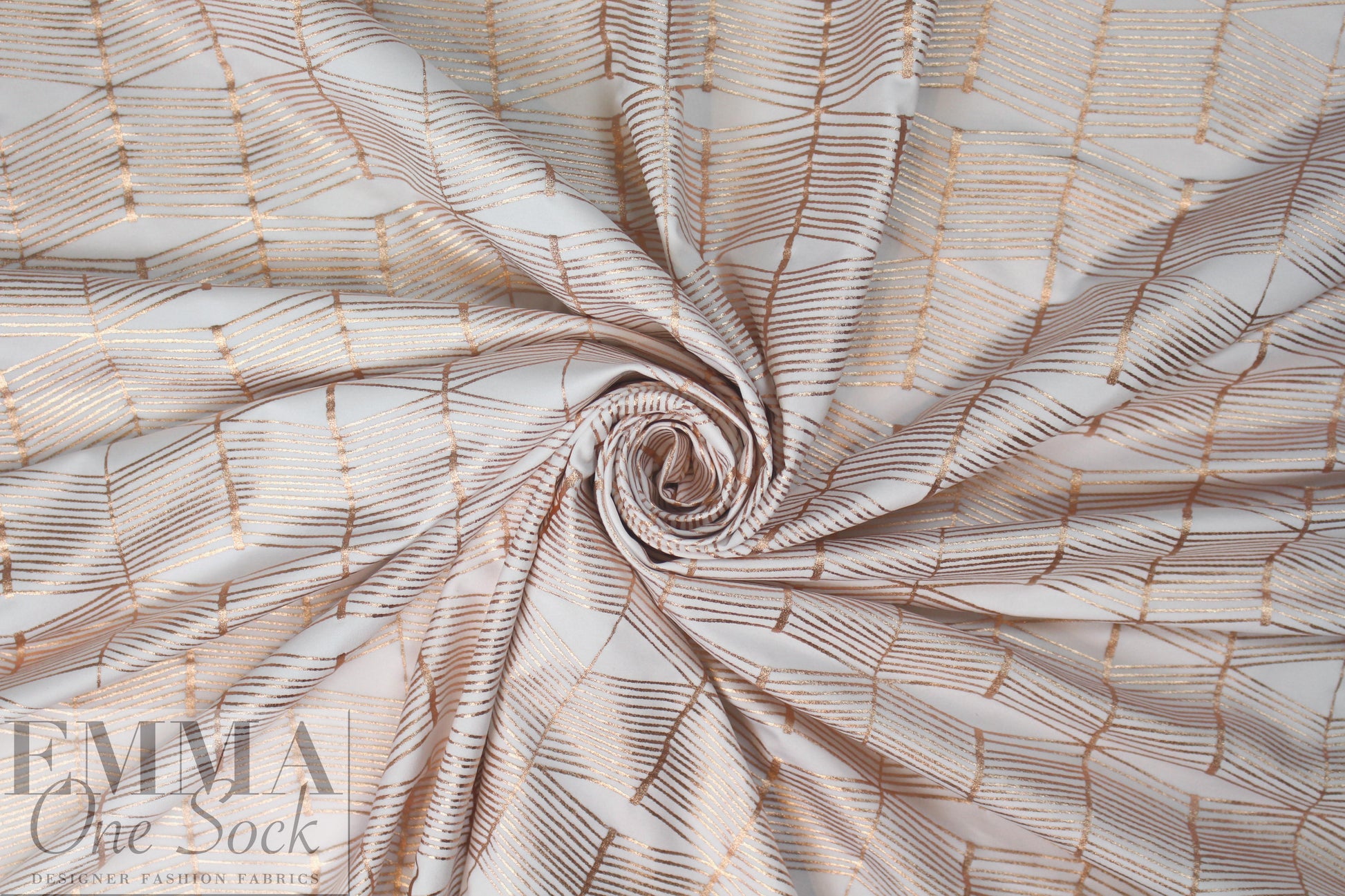 white/rose gold metallic 'painted 3-D' nylon/spandex knit