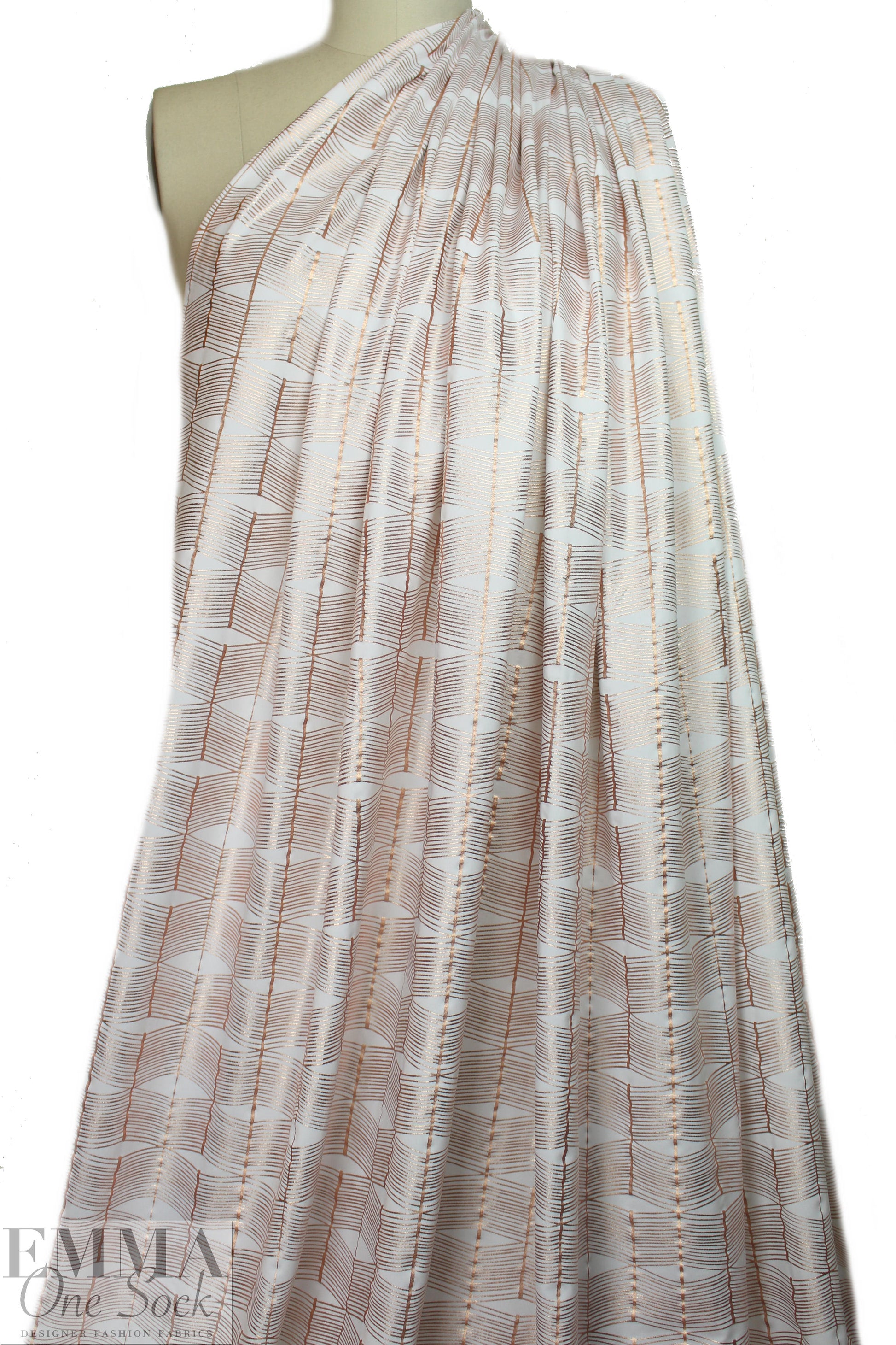 white/rose gold metallic 'painted 3-D' nylon/spandex knit