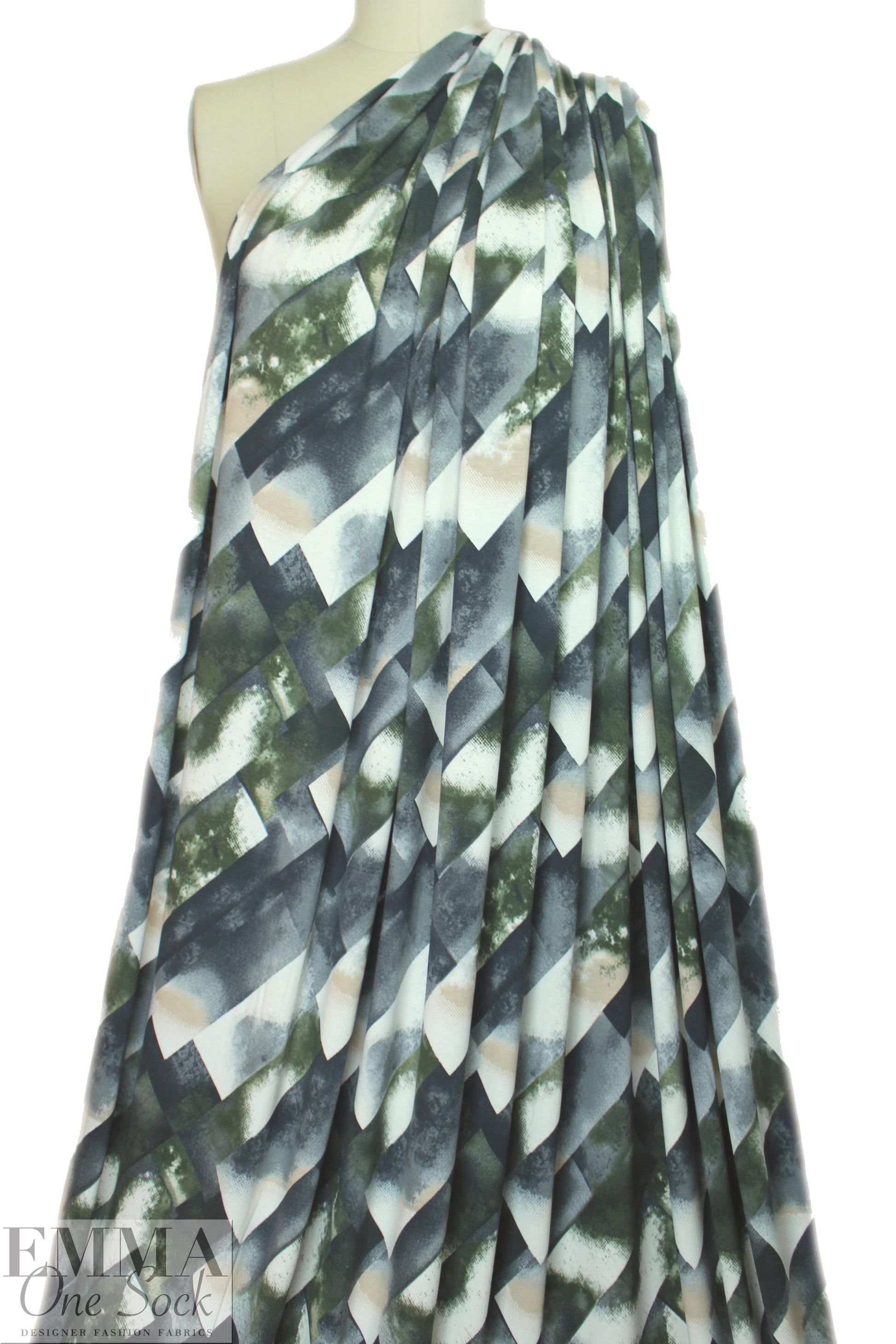 edgy prism abstract ITY knit - loden/ gunmetal 1.625 yd
