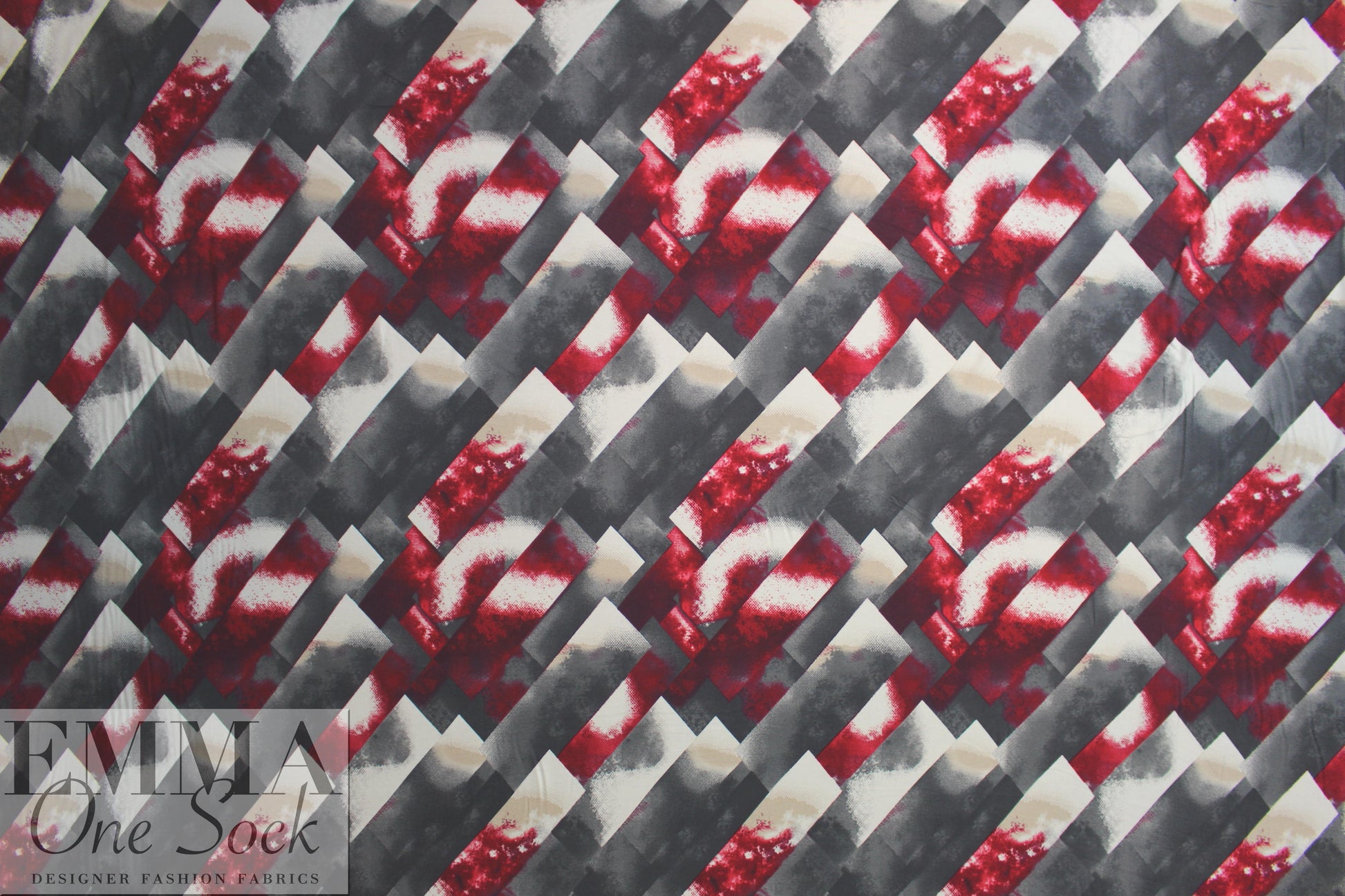 edgy prism abstract ITY knit - persian red/ gunmetal