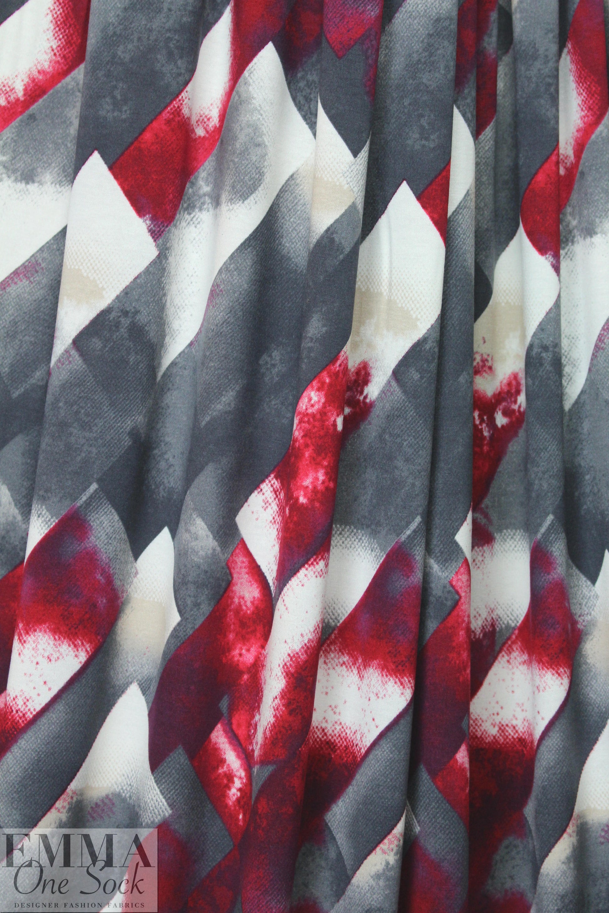 edgy prism abstract ITY knit - persian red/ gunmetal 1.75 yds