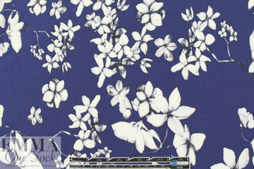 NY designer marine/white blossoms ITY knit .875 yds