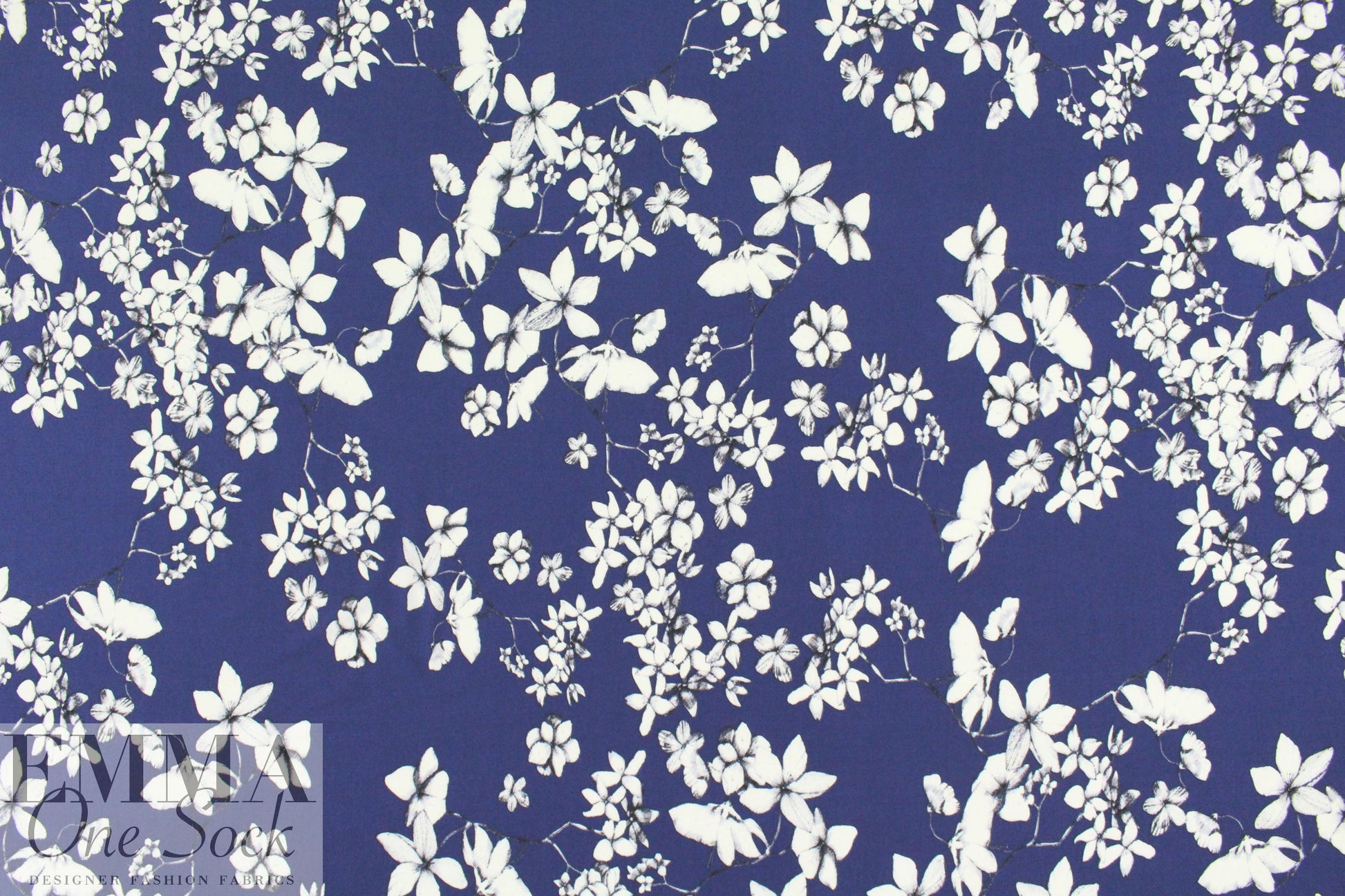 NY designer marine/white blossoms ITY knit .875 yds
