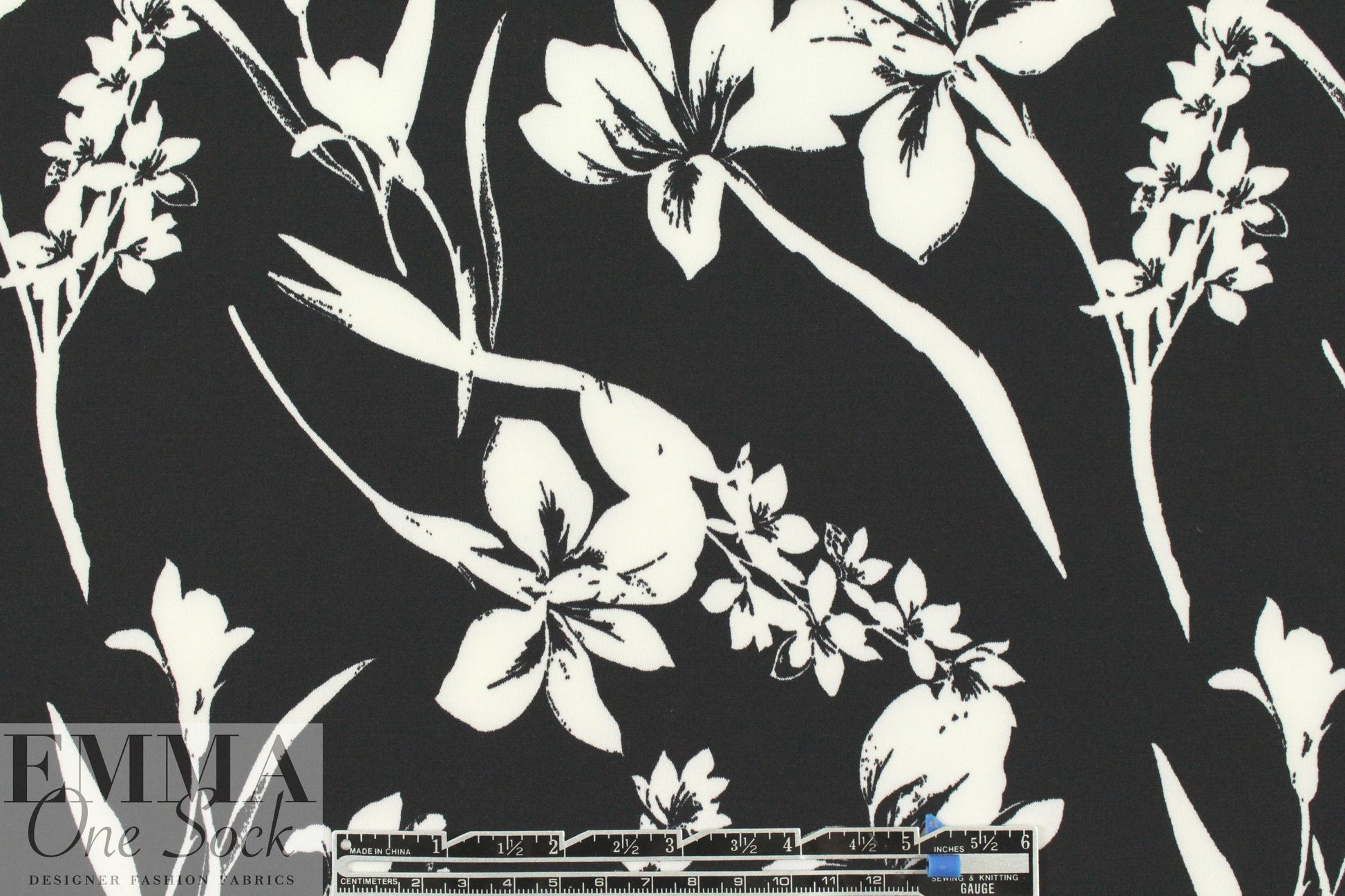 NY designer b/w silhouette floral ITY knit 1.5 yd