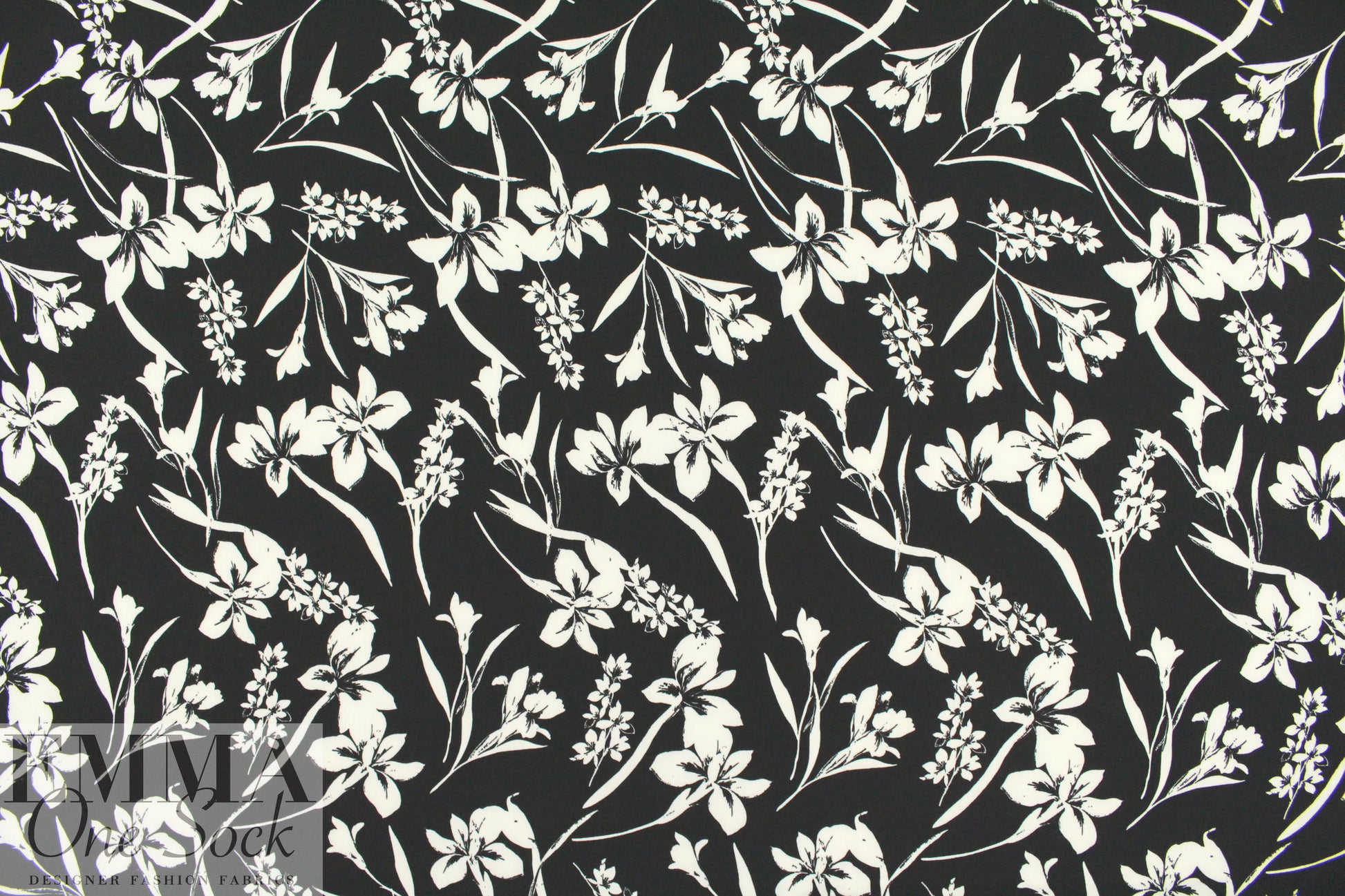 NY designer b/w silhouette floral ITY knit 1.75 yd