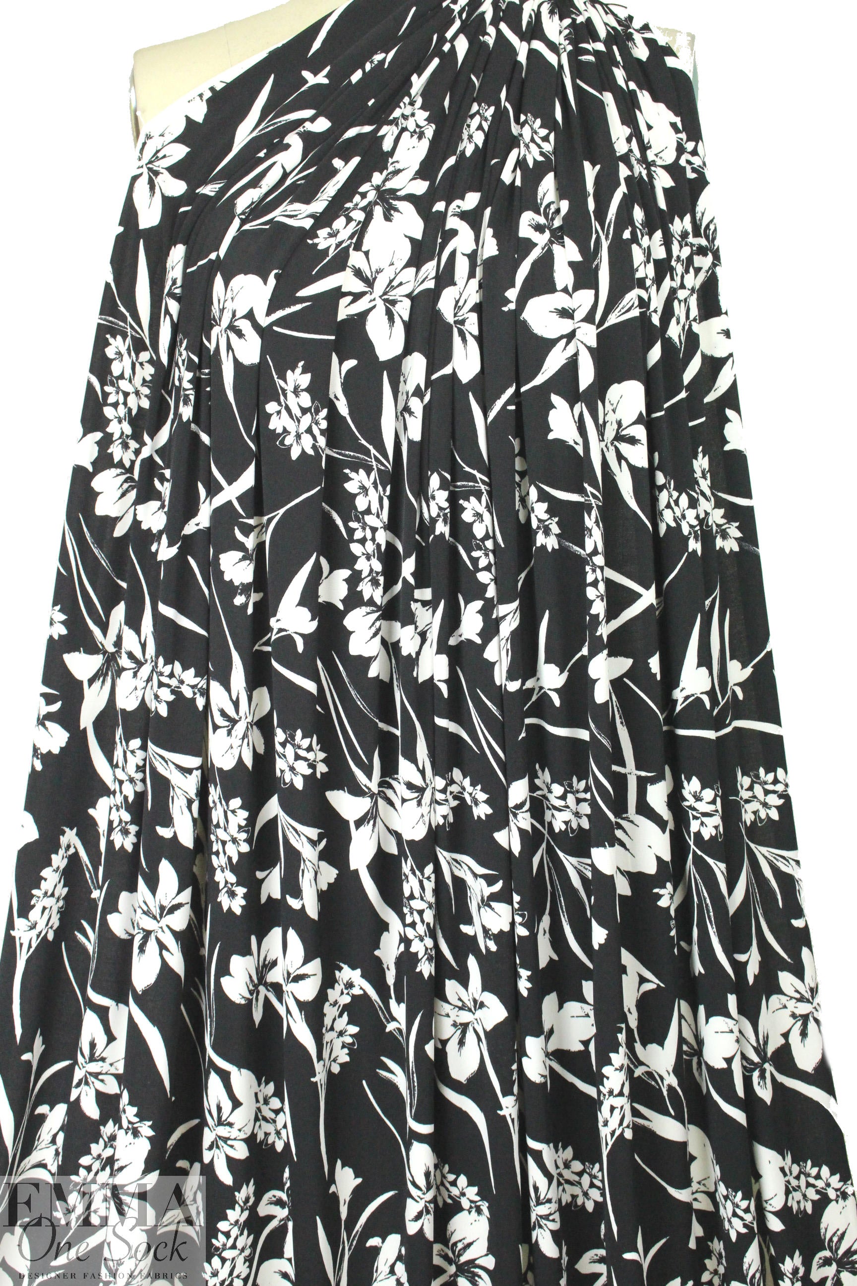 NY designer b/w silhouette floral ITY knit 2.5 yd
