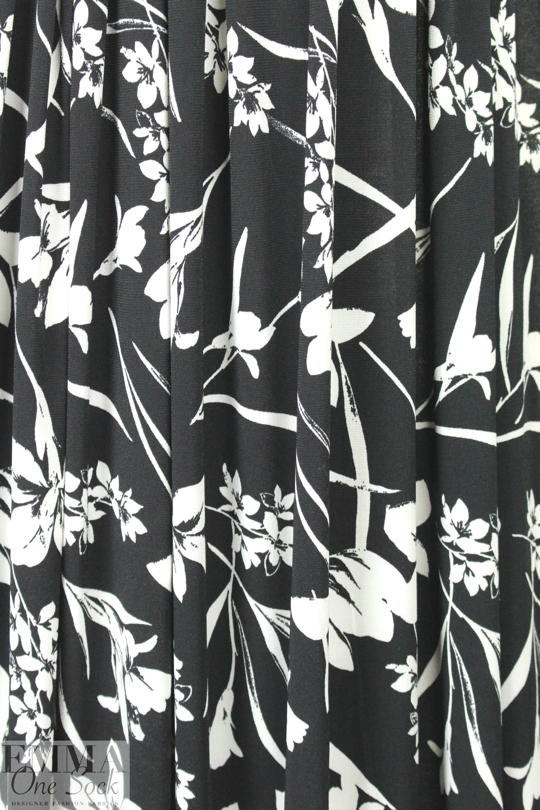 NY designer b/w silhouette floral ITY knit 1.75 yd