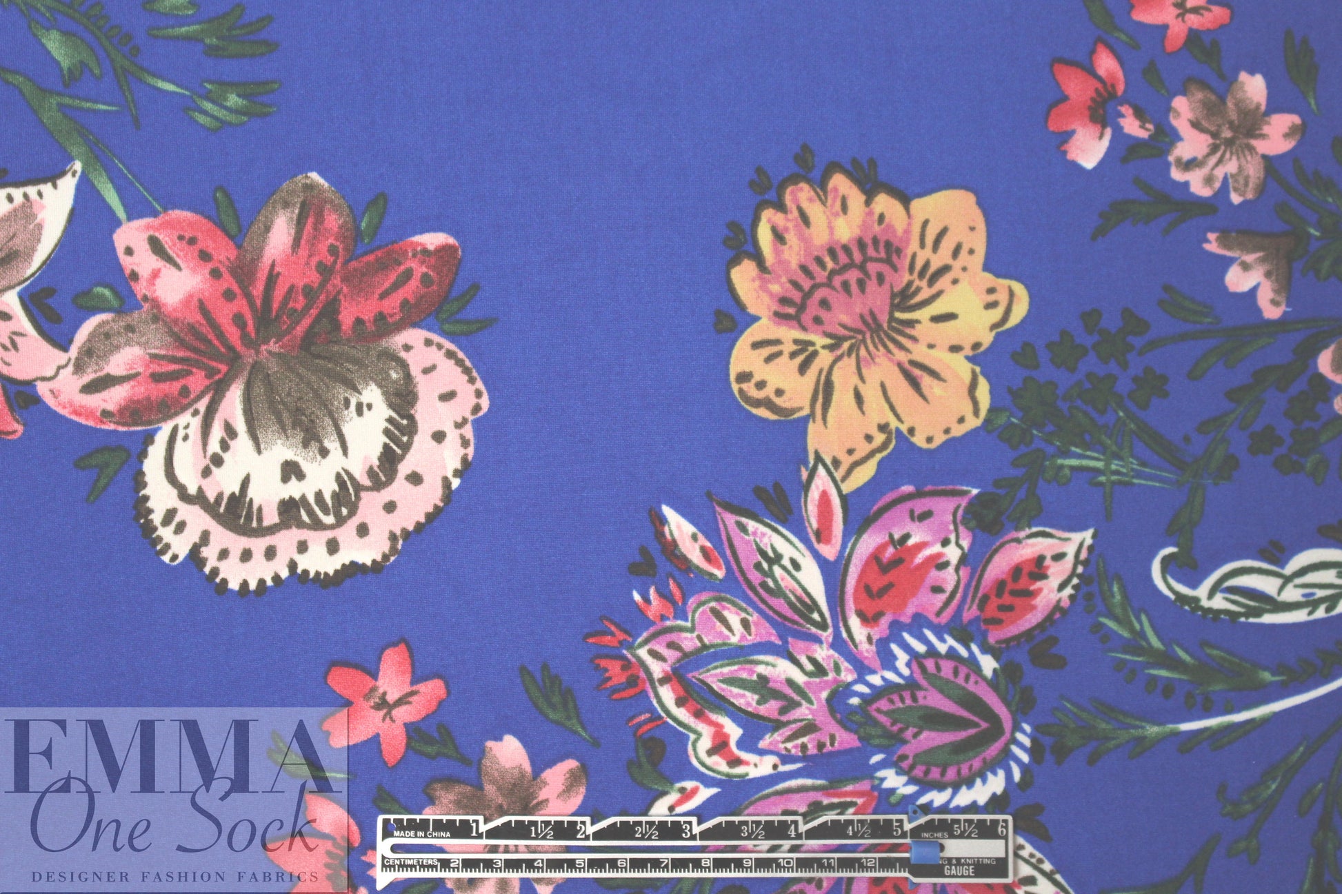 royal blue decorative floral ITY knit