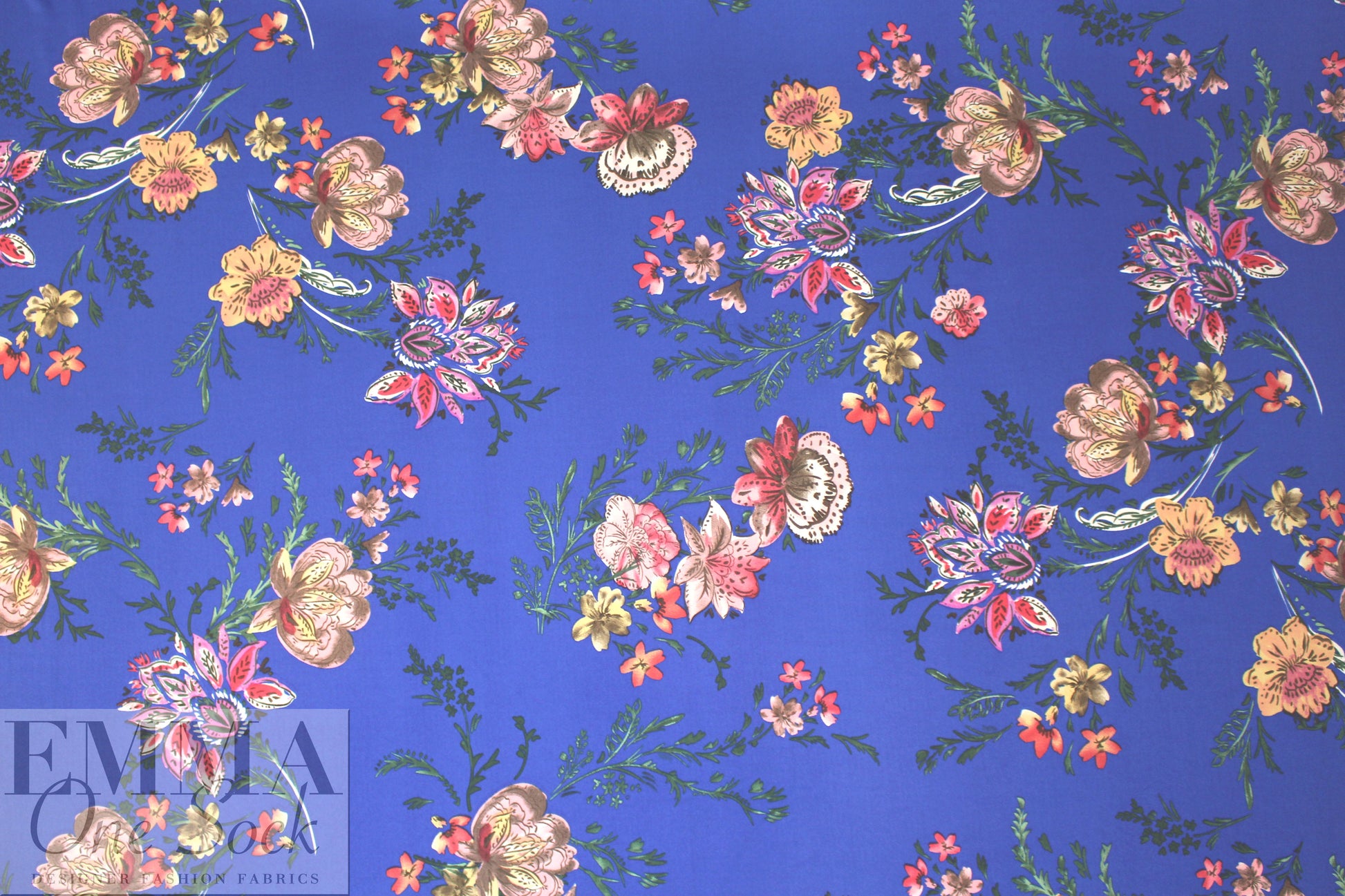 royal blue decorative floral ITY knit 1.375 yds