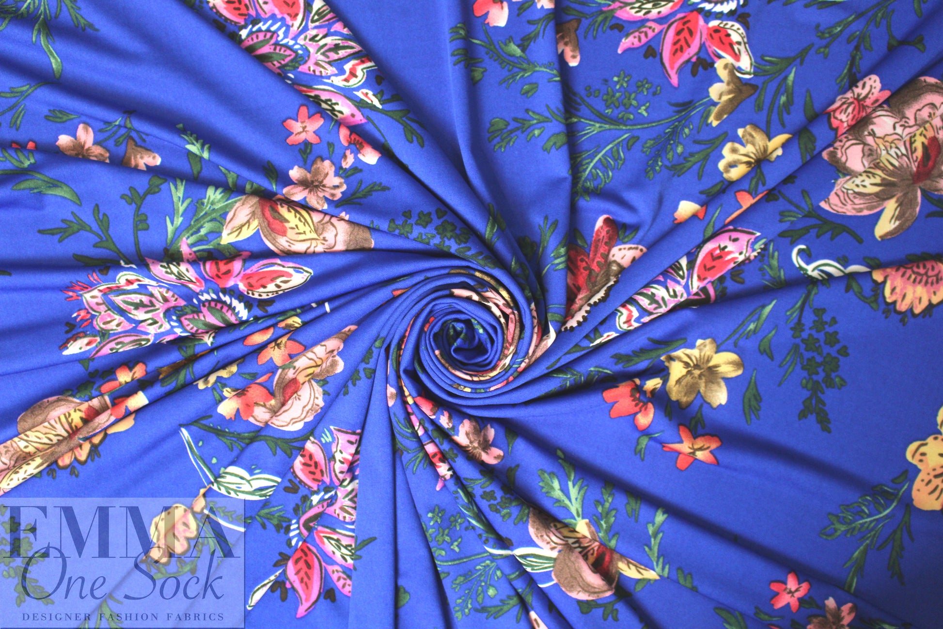 royal blue decorative floral ITY knit