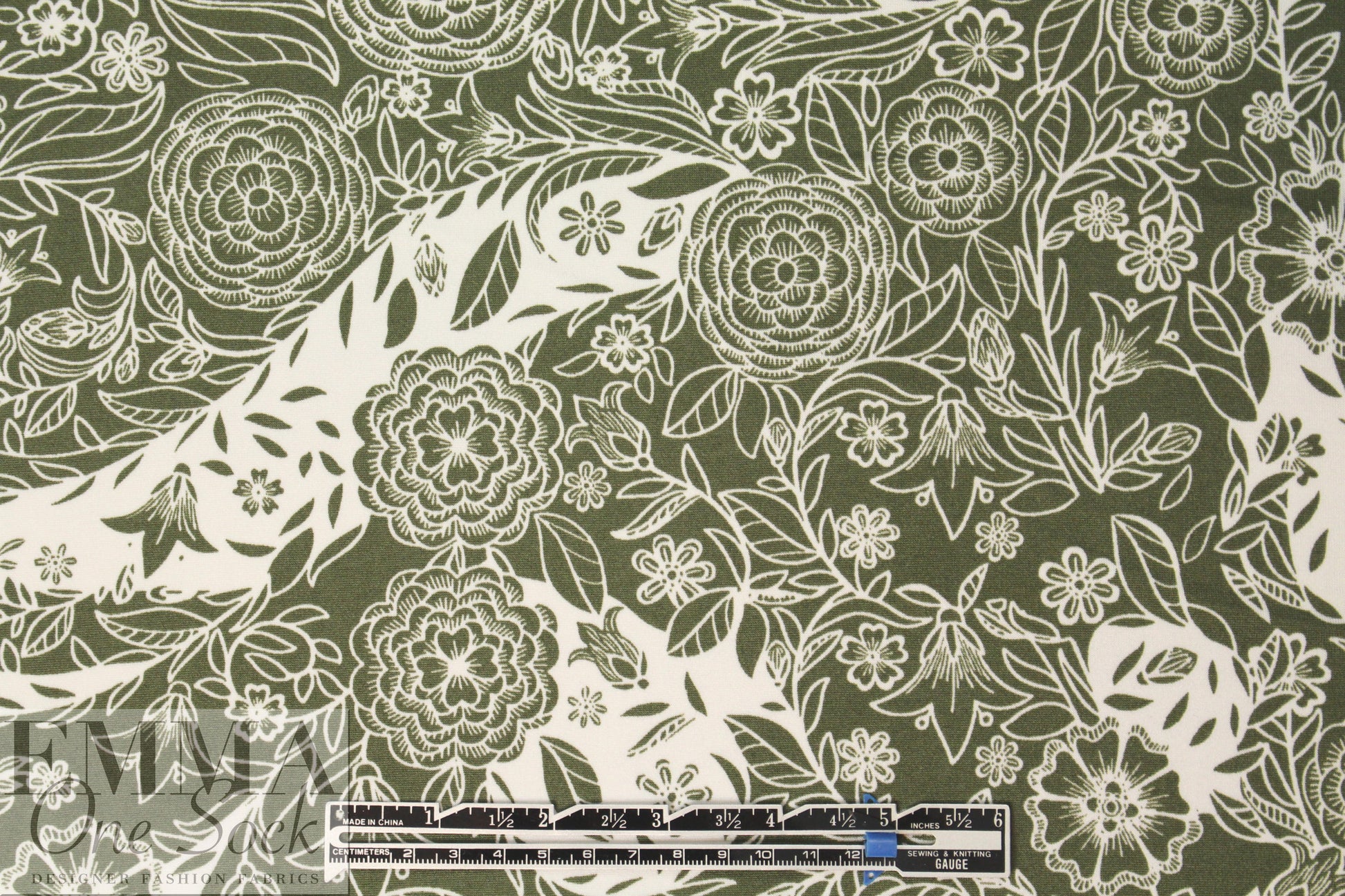 loden/white decorative floral ITY knit
