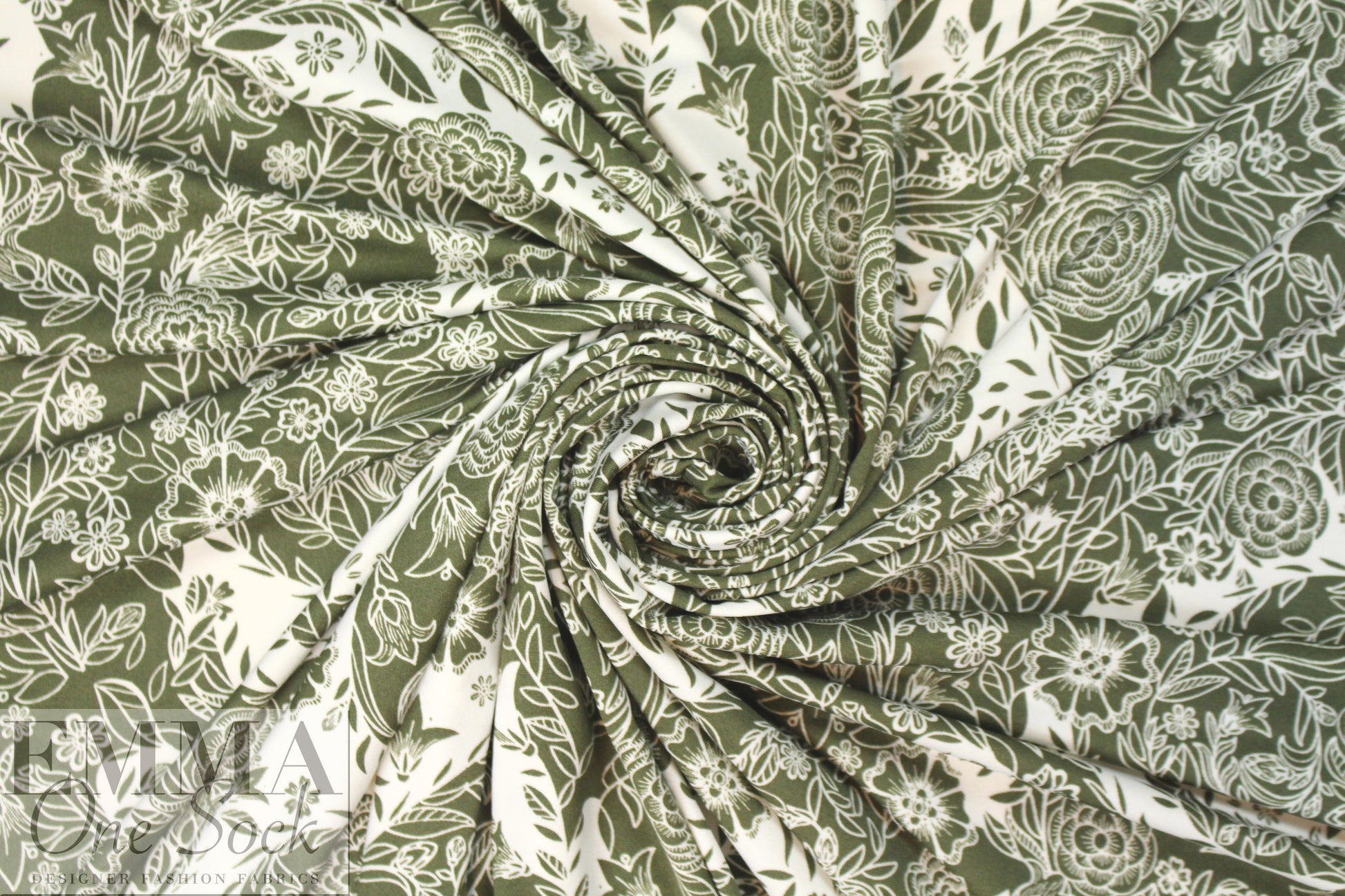 loden/white decorative floral ITY knit 1.5 yd