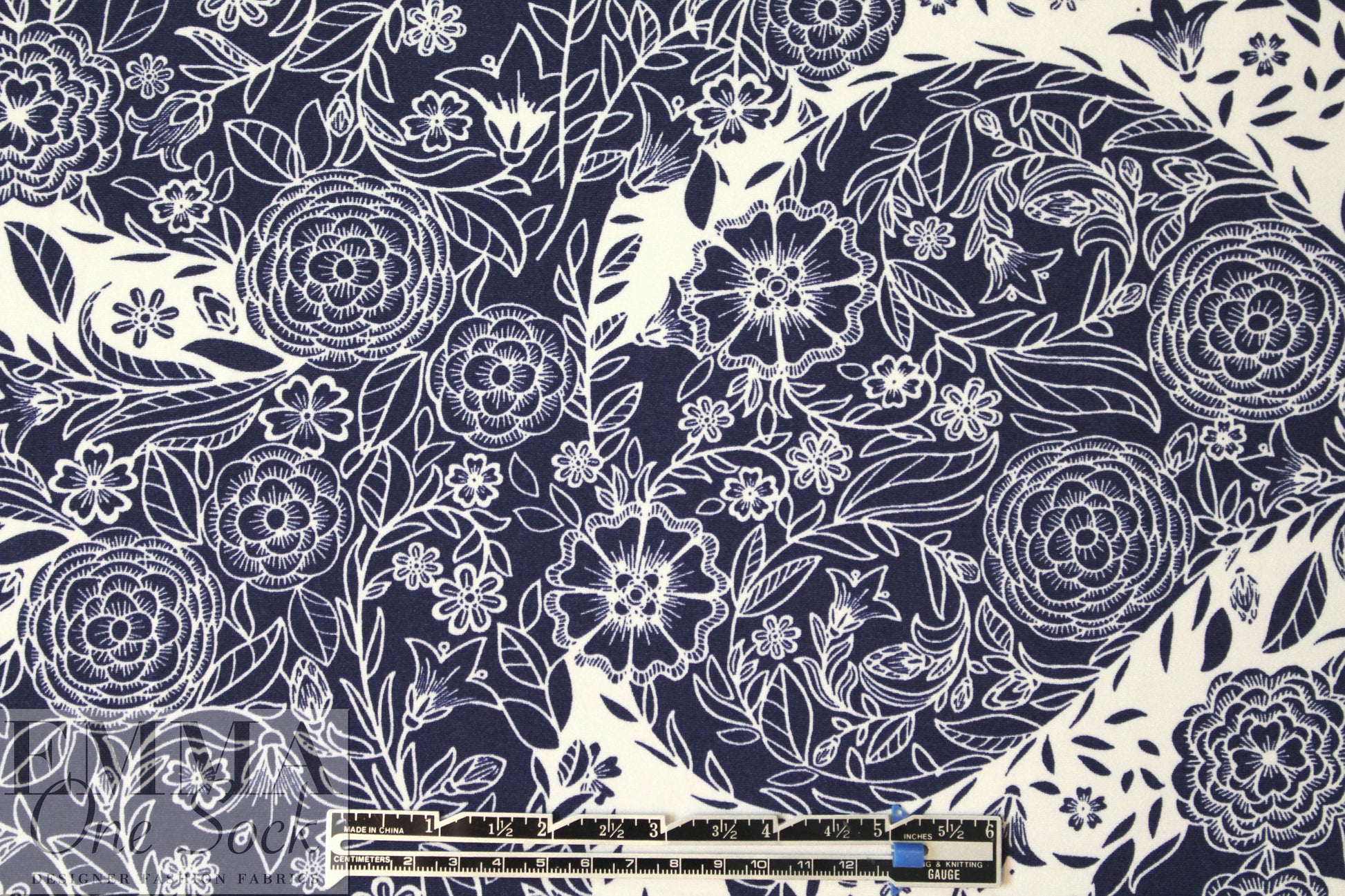 navy/white decorative floral ITY knit