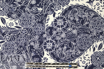 navy/white decorative floral ITY knit 1.5 yd
