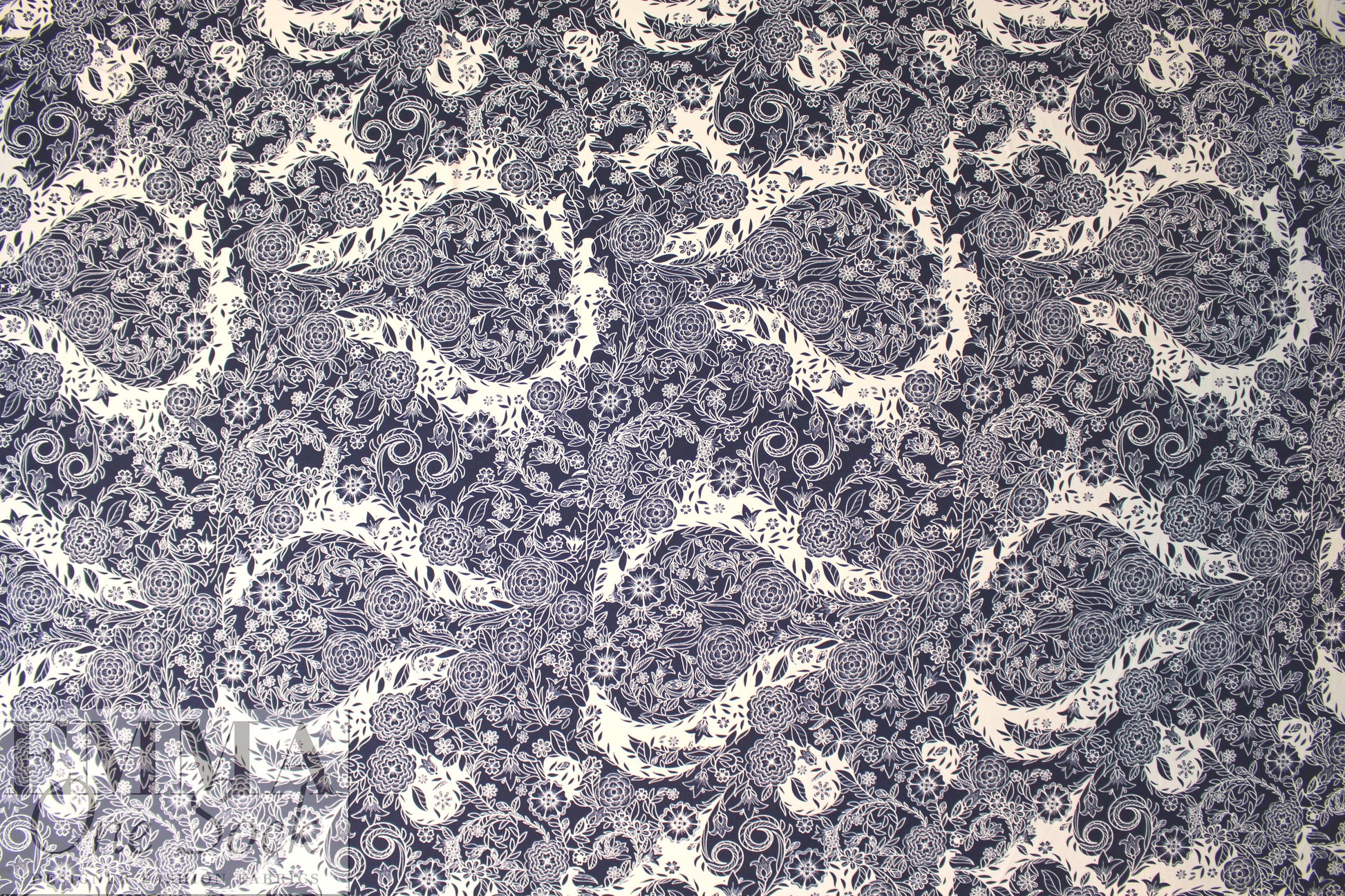 navy/white decorative floral ITY knit 1.5 yd