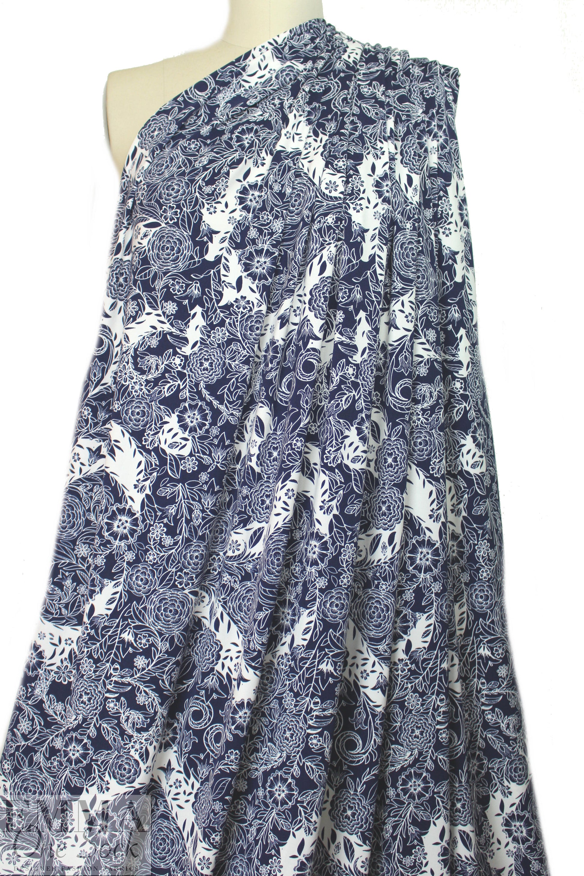 navy/white decorative floral ITY knit