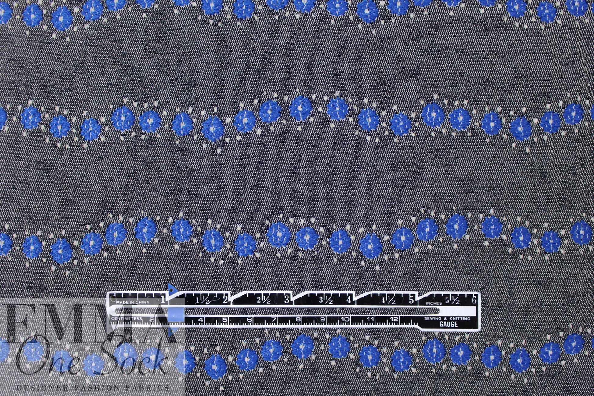 Italian denim look 'flower chain' jacquard woven 1.125 yds