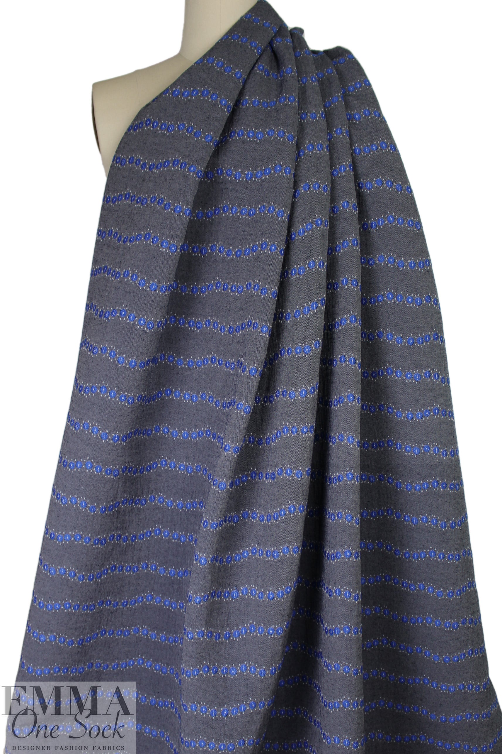 Italian denim look 'flower chain' jacquard woven 1.875 yd