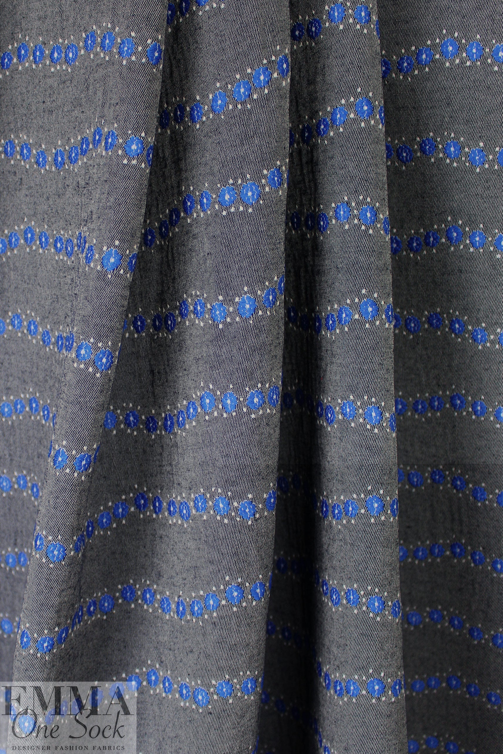 Italian denim look 'flower chain' jacquard woven .625 yds