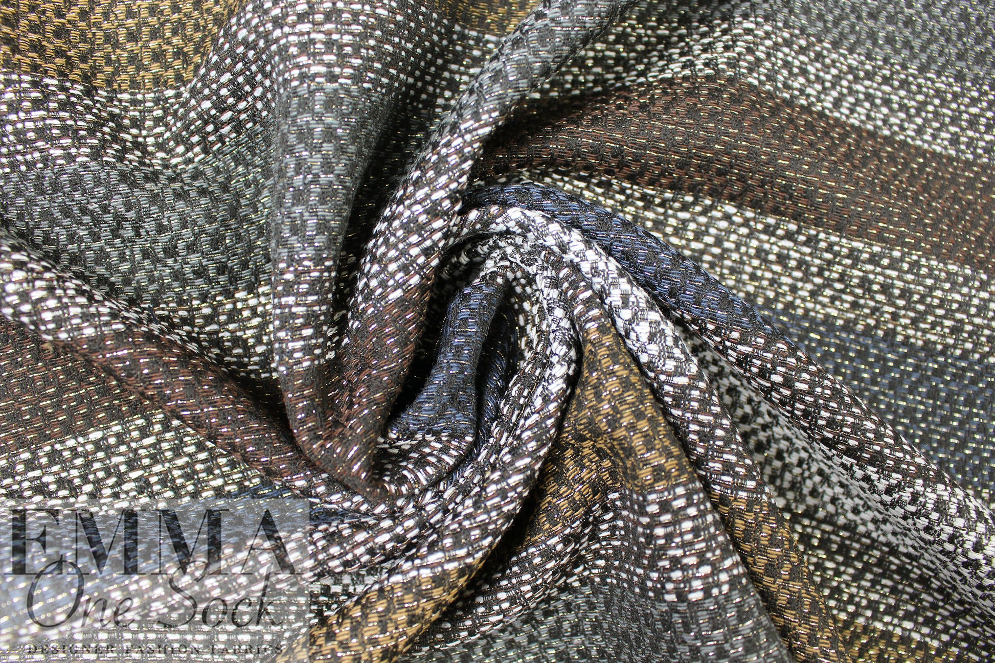 Italian horizontal stripe jacquard suiting- earth/slate/metallic 2 yd