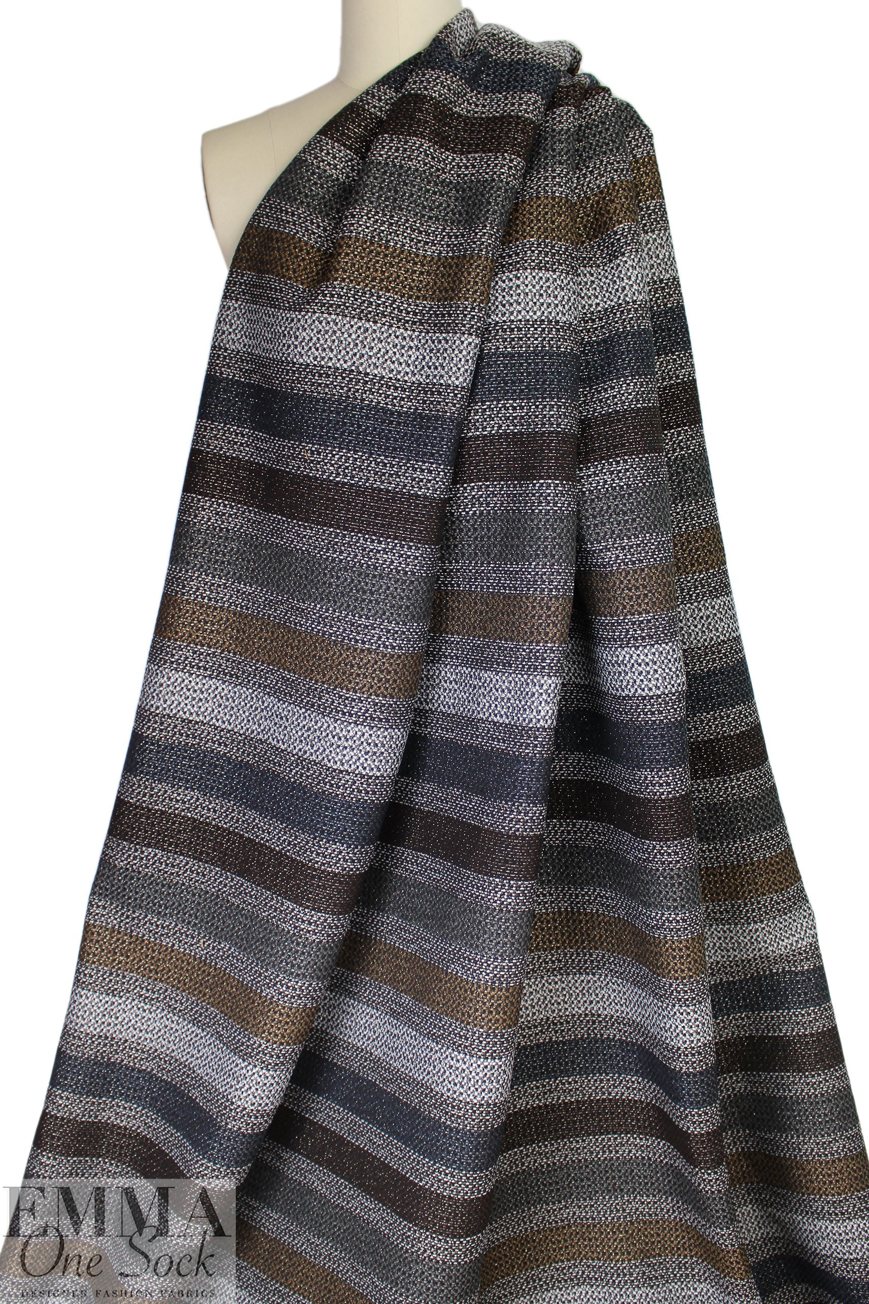 Italian horizontal stripe jacquard suiting- earth/slate/metallic 2 yd