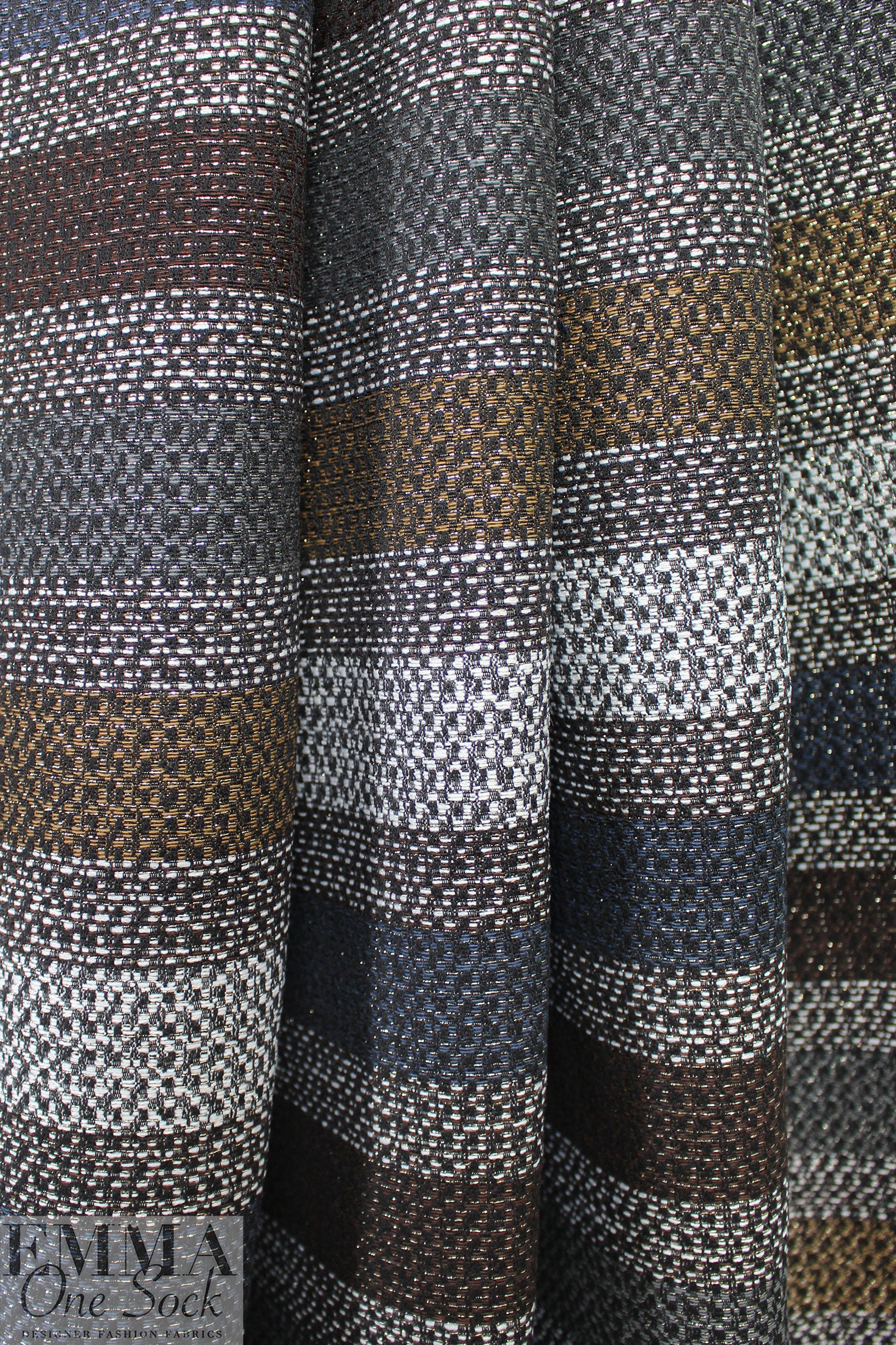Italian horizontal stripe jacquard suiting- earth/slate/metallic 2 yd