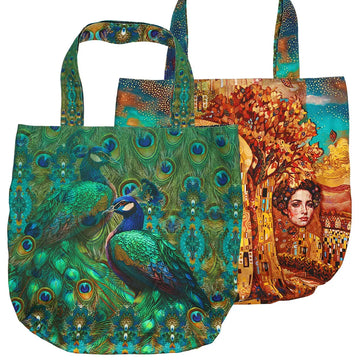 Dutch 'golden peacock/Klimt study' canvas bag panel *pattern included*