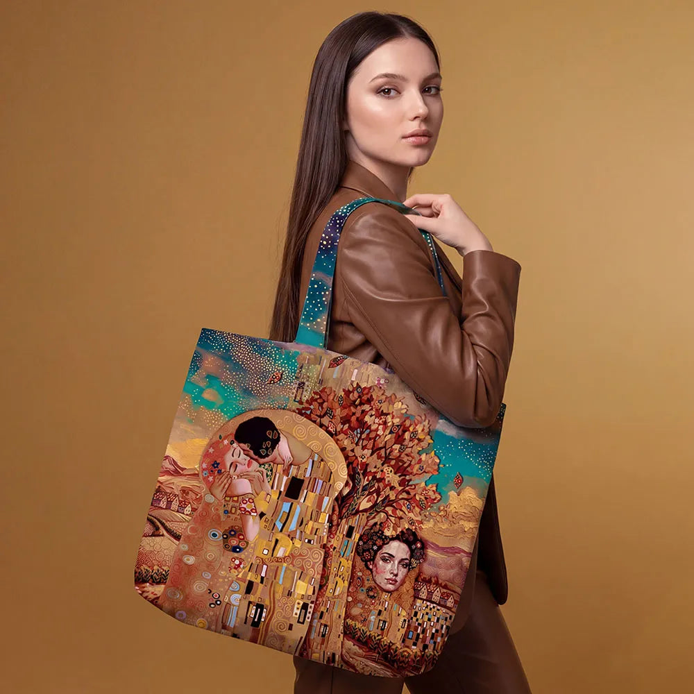 Dutch 'golden peacock/Klimt study' canvas bag panel *pattern included*